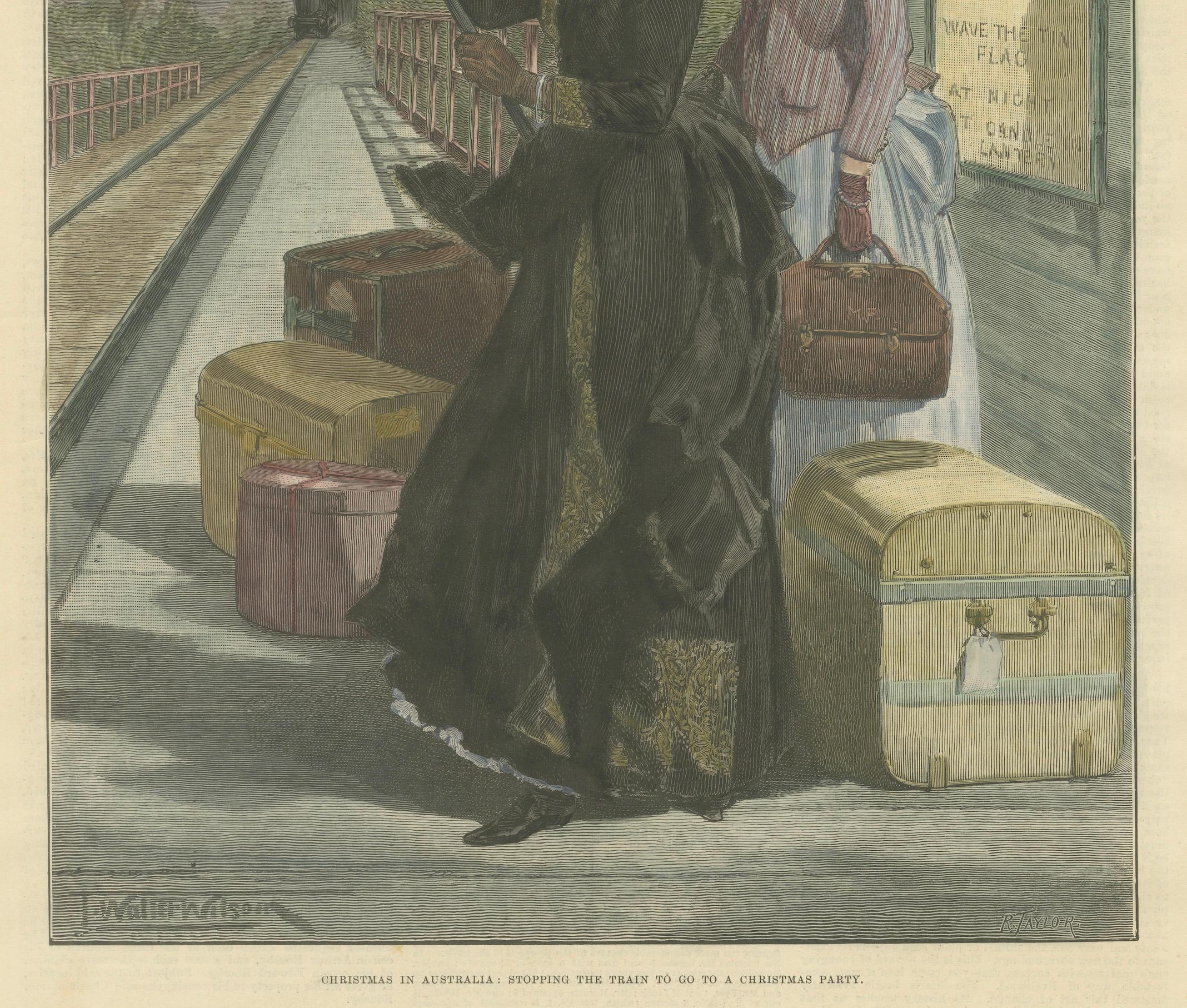 Christmas in Australia: Stopping the Train for a Christmas Party, 1889 In Good Condition For Sale In Langweer, NL