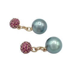 Petronilla Ruby South Sea Pearl 18 Karat Gold Cufflinks Made in Italy