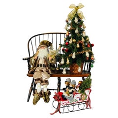 Christmas Santa Claus Bench Tree Christmas Wagon with Toys