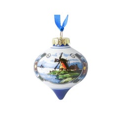 Christmas set ceramic cone and drop balls with Windmills landscape