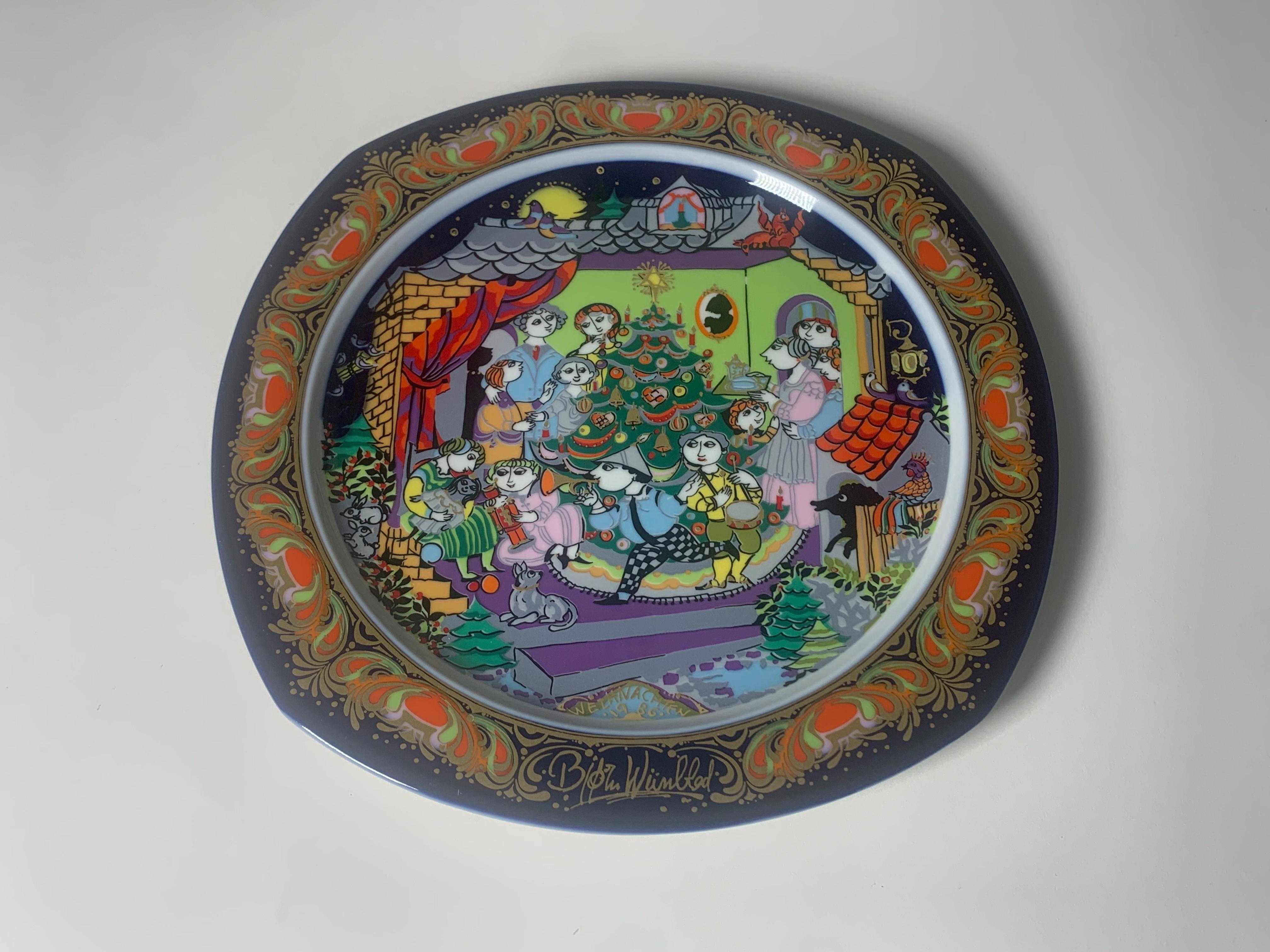 Modern Christmas Songs Plate by Bjorn Wiinblad for Rosenthal from 1986 For Sale