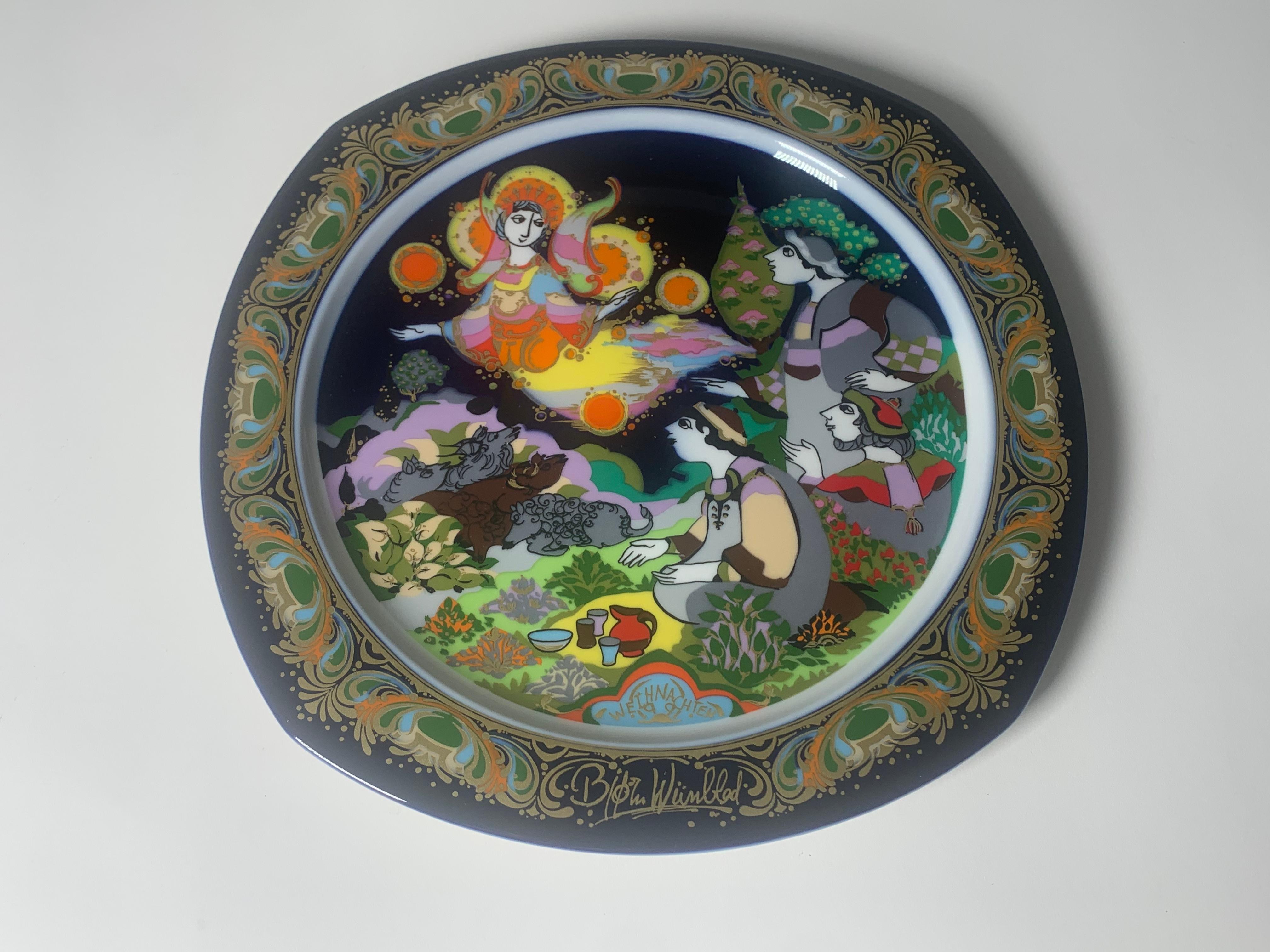 Modern Christmas Songs Plate by Bjorn Wiinblad for Rosenthal from 1991 For Sale