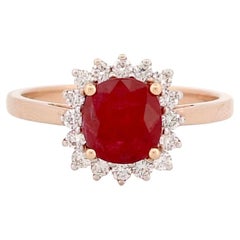 Valentine's special 18K Rose Gold 1.6 ct Cushion Ruby Ring with Halo Diamonds