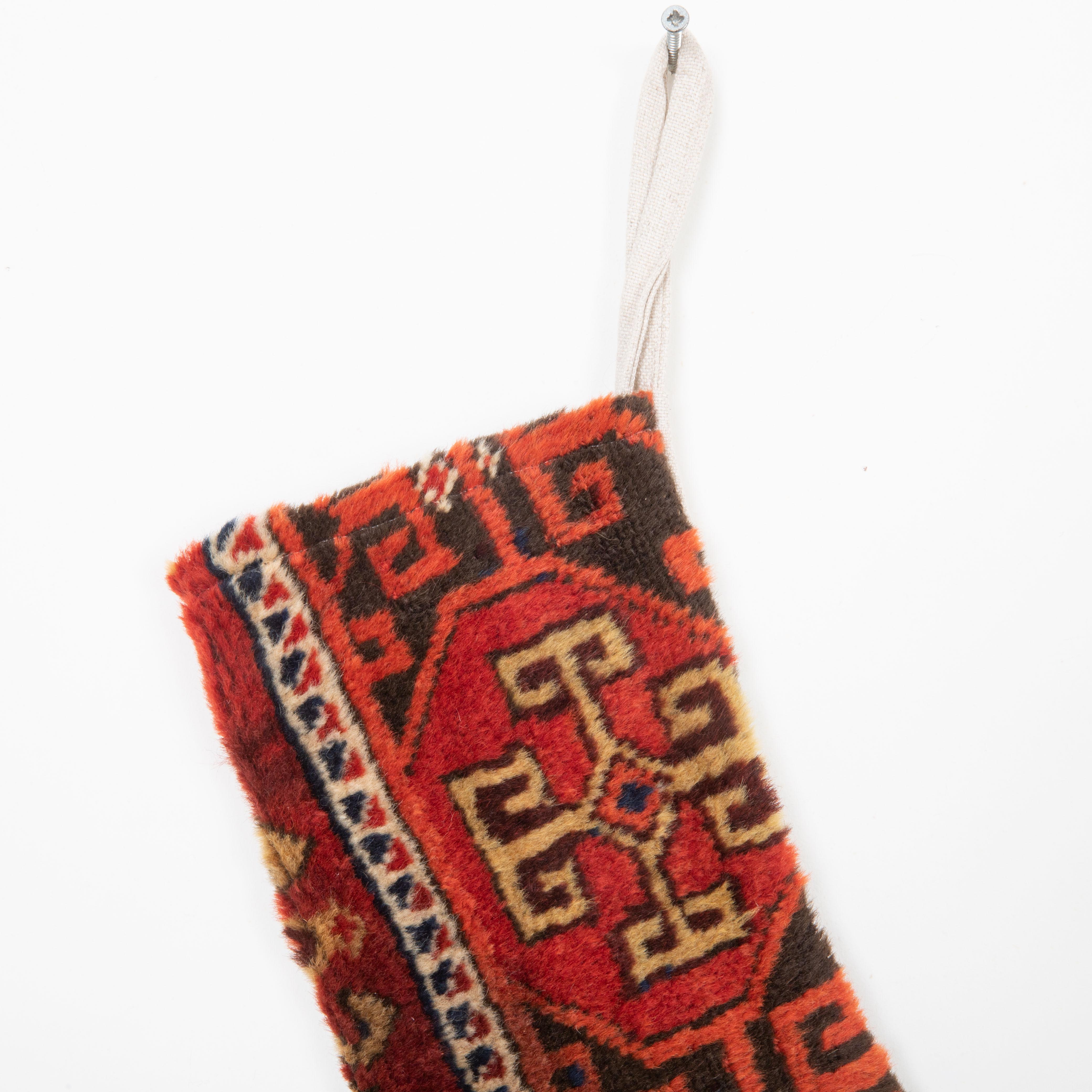 Hand-Knotted Christmas Stocking Made from Anatolian Rug Fragments For Sale