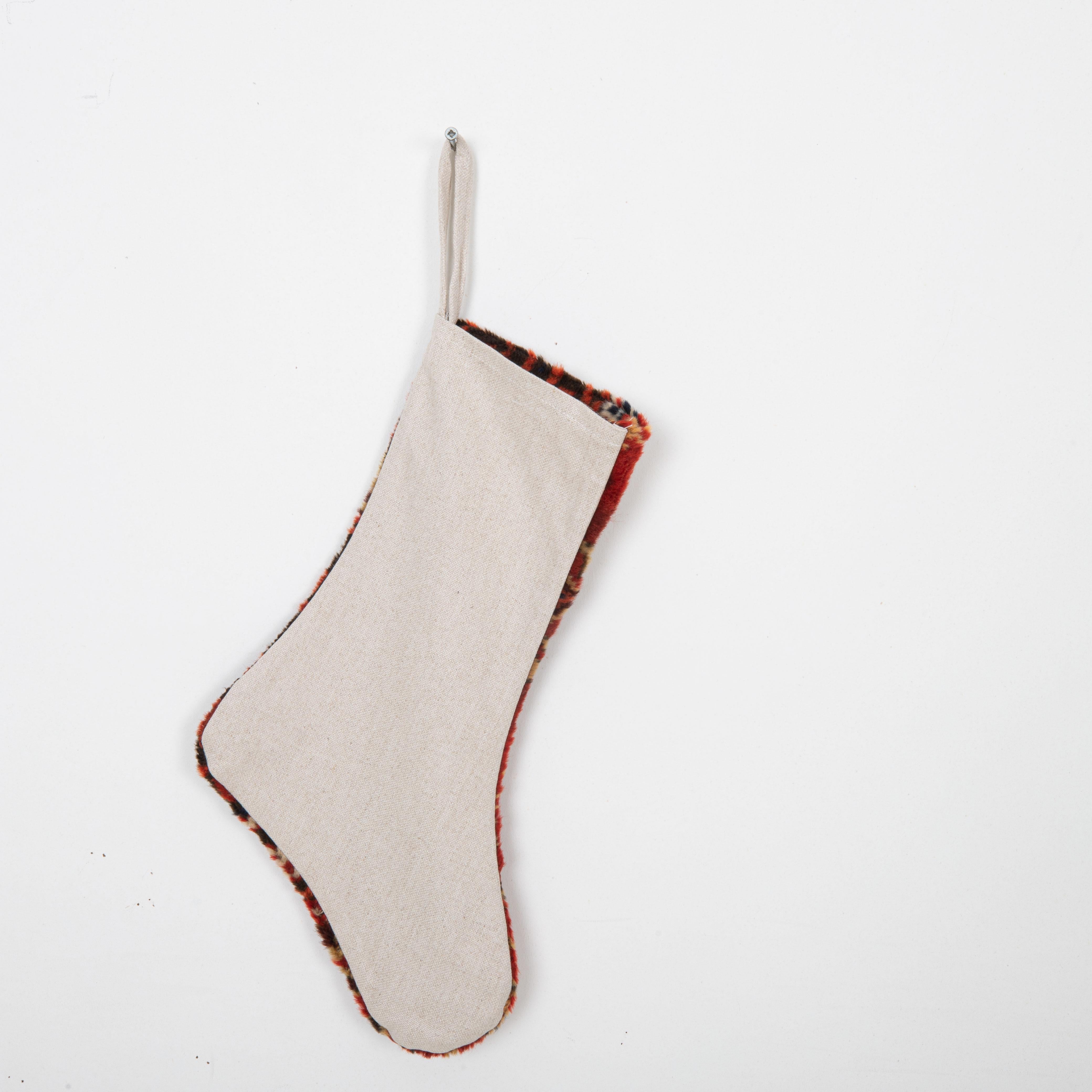 Christmas Stocking Made from Anatolian Rug Fragments In Fair Condition For Sale In Istanbul, TR