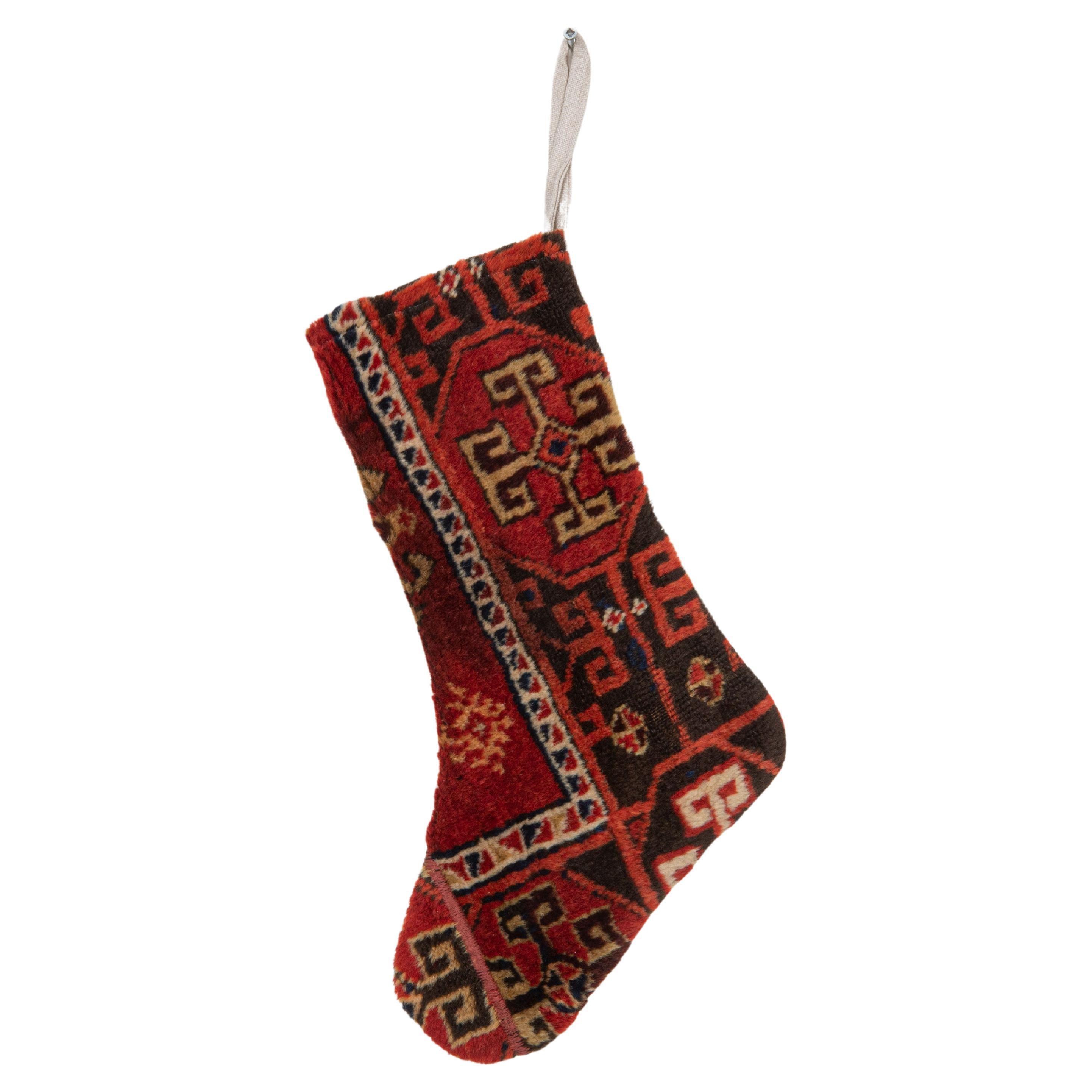 Christmas Stocking Made from Anatolian Rug Fragments For Sale