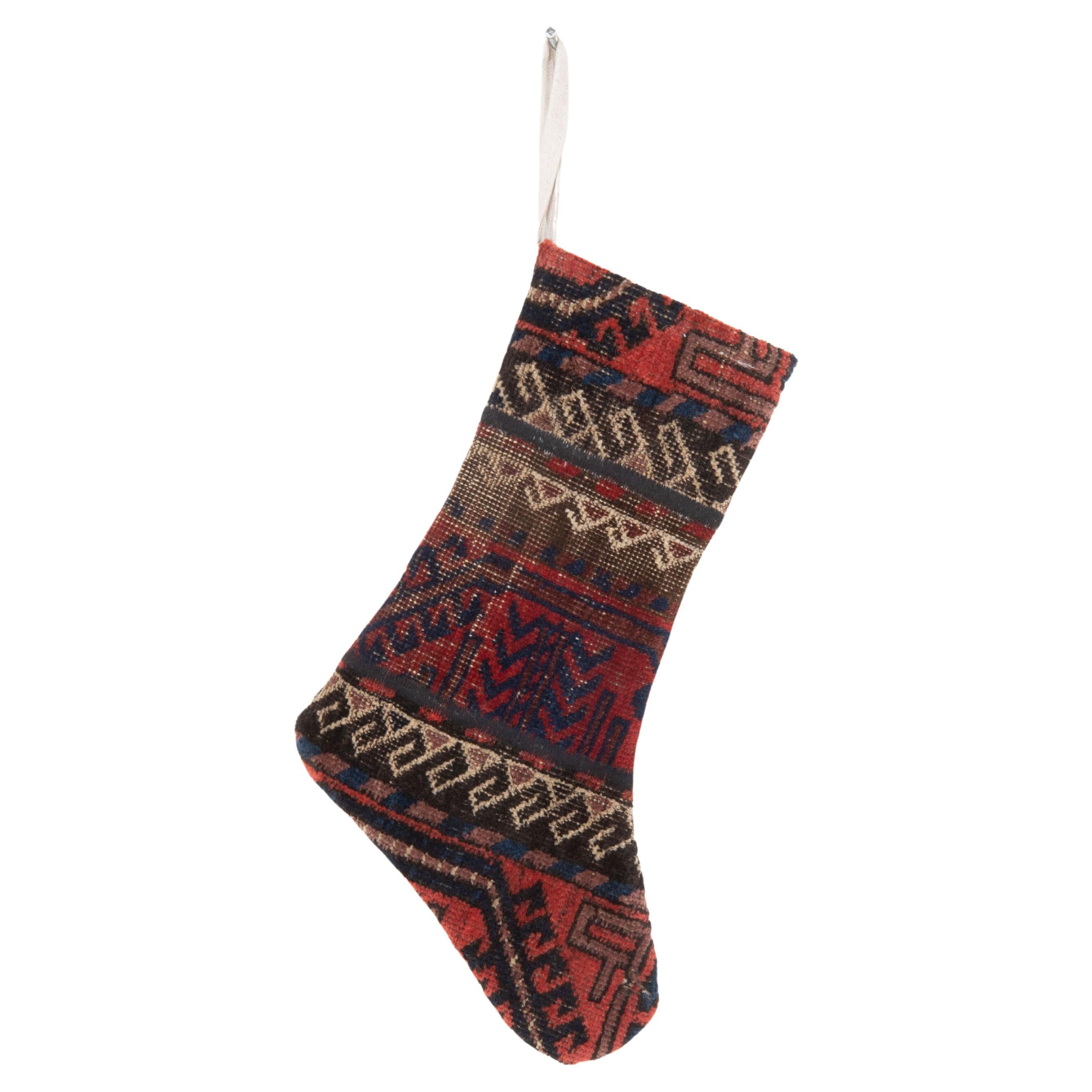 Christmas Stocking Made from Baluch Rug Fragments For Sale