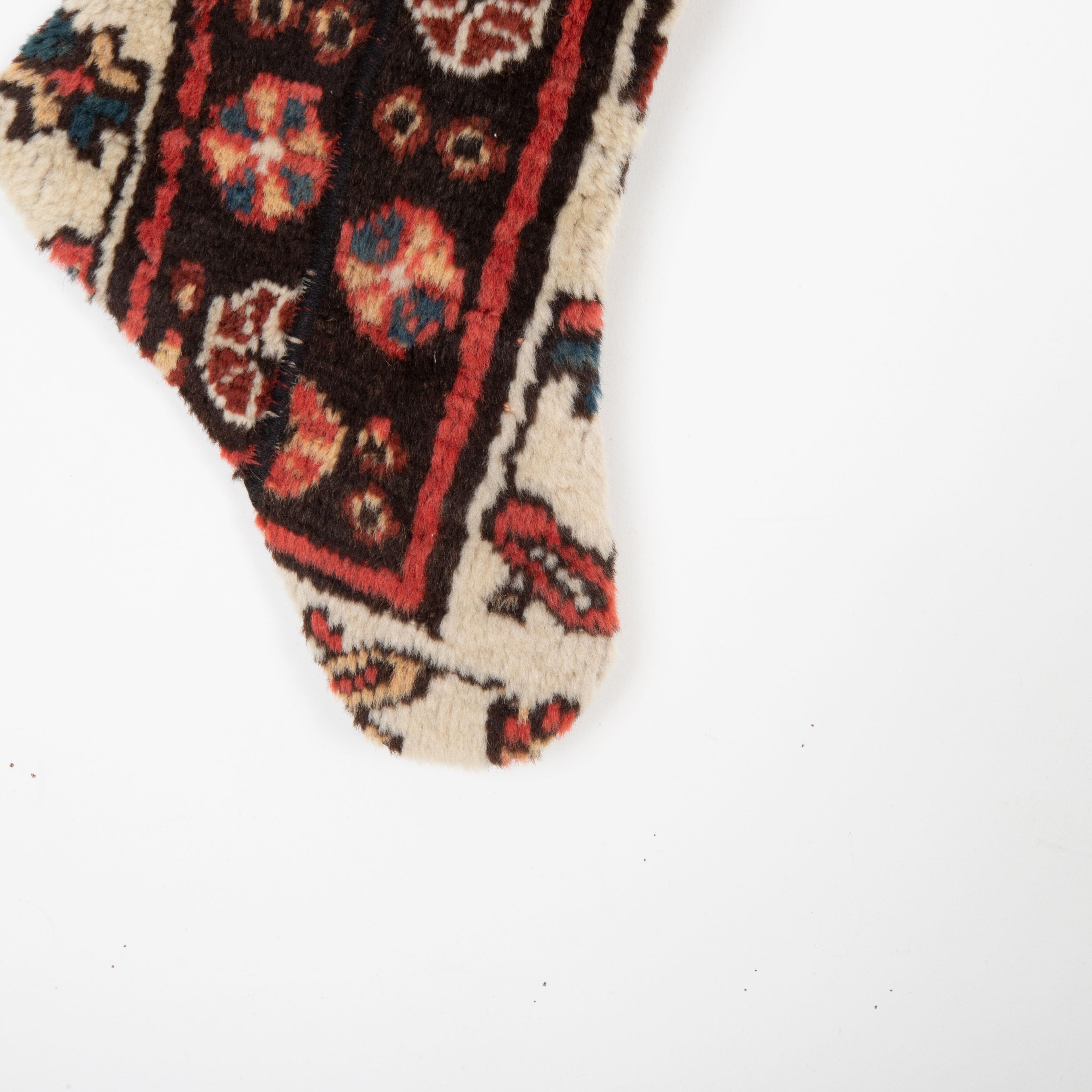 Hand-Woven Christmas Stocking Made from Caucasian Rug Fragments For Sale
