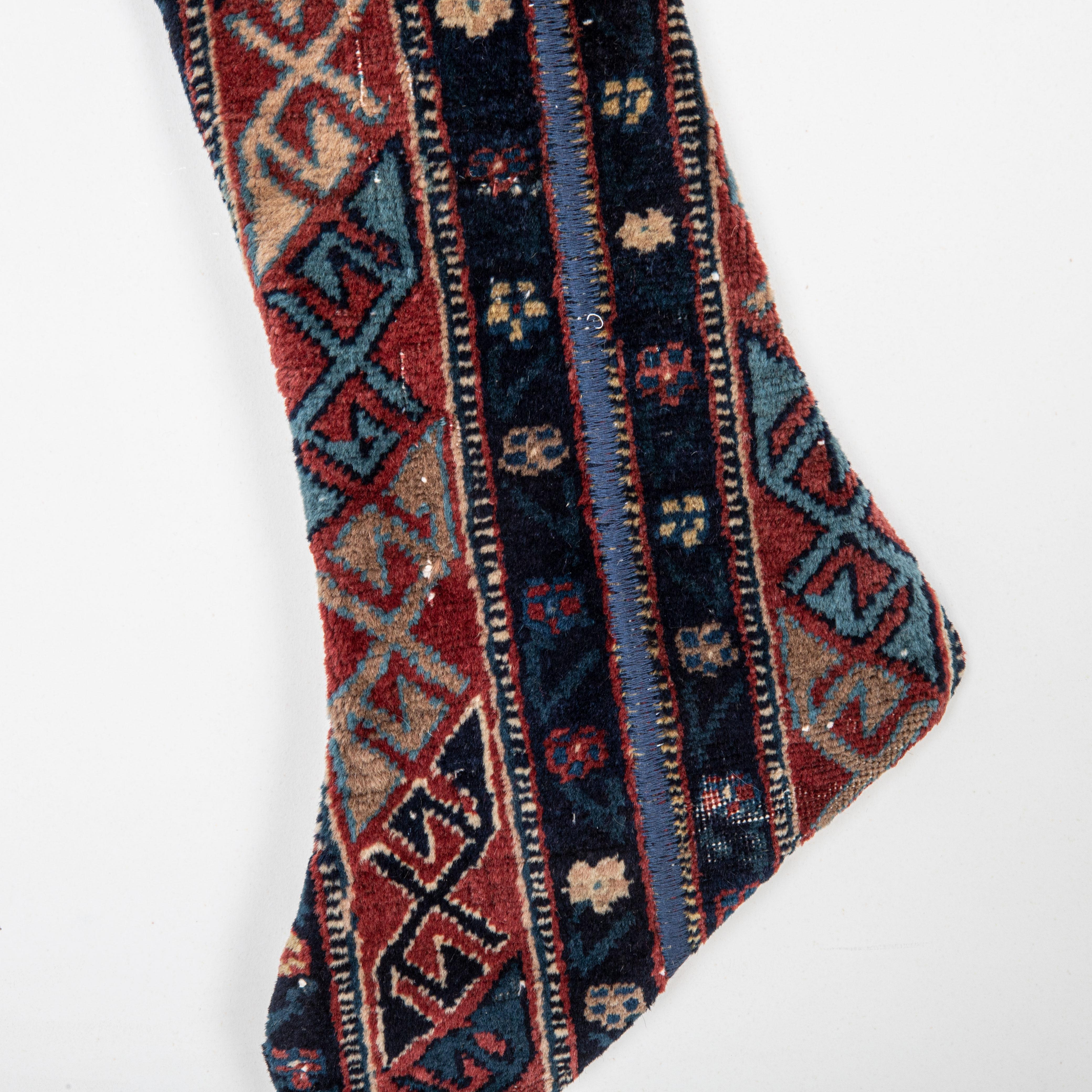 Christmas Stocking Made from Caucasian Rug Fragments In Fair Condition For Sale In Istanbul, TR