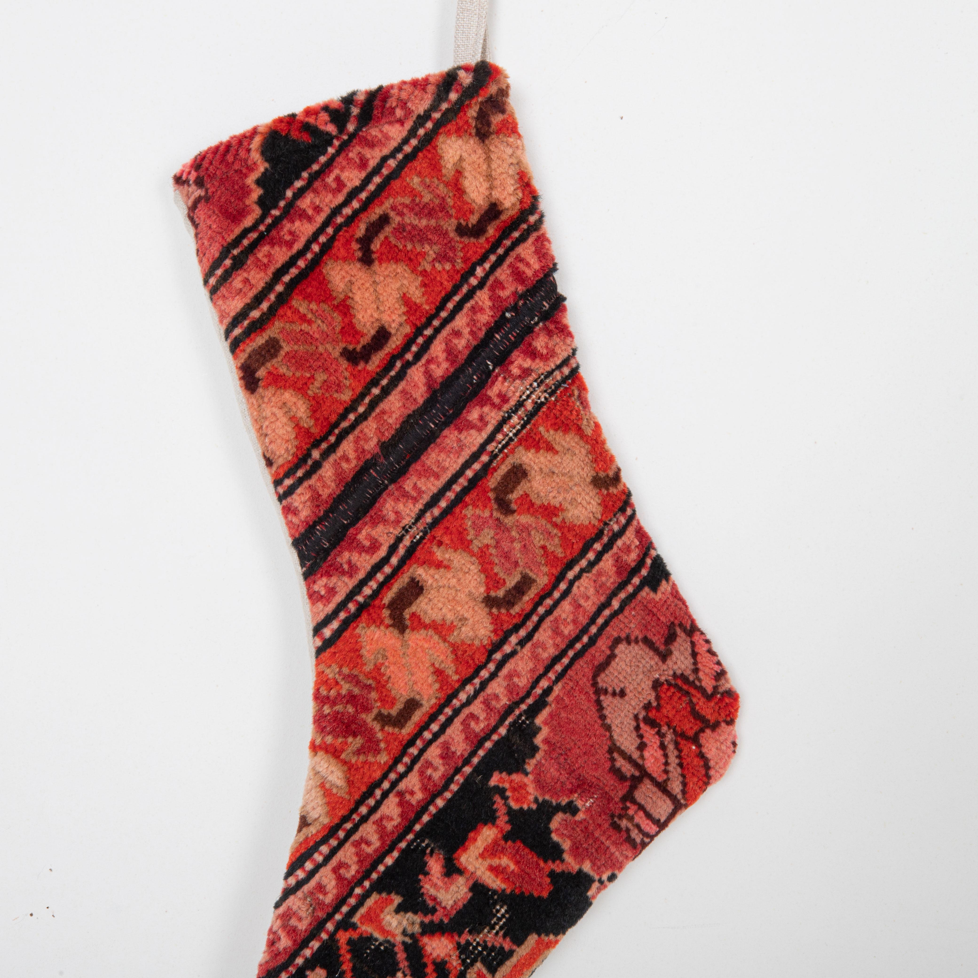 Christmas Stocking Made from Caucasian Rug Fragments In Good Condition For Sale In Istanbul, TR