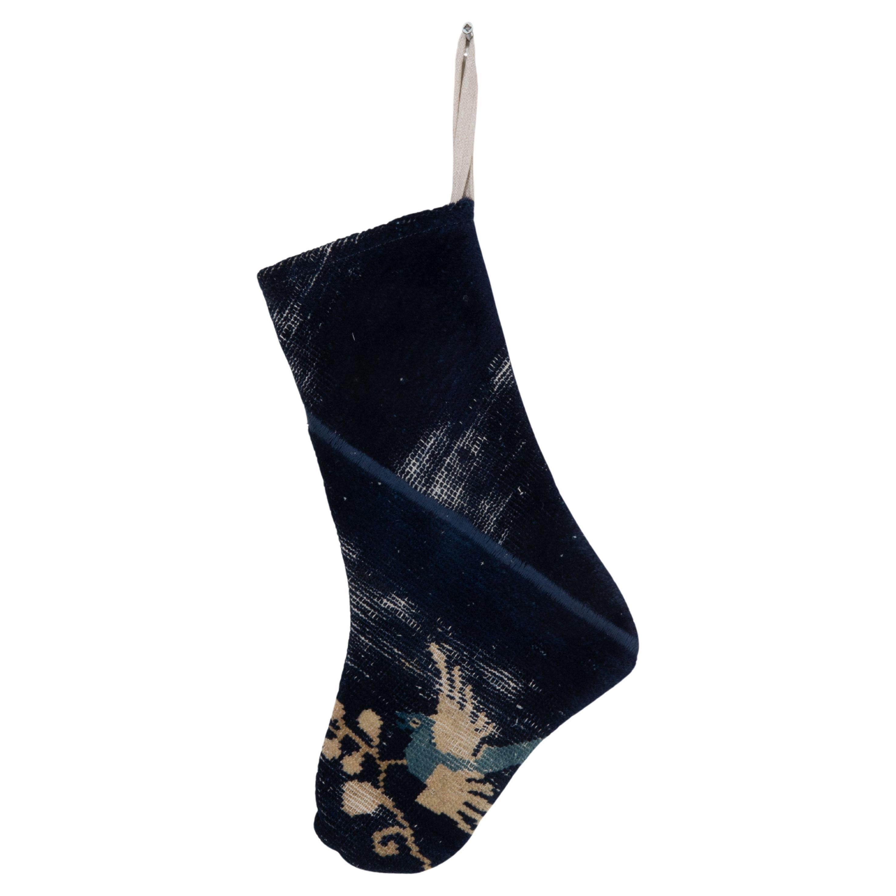 Christmas Stocking Made from Chinese Rug Fragments For Sale