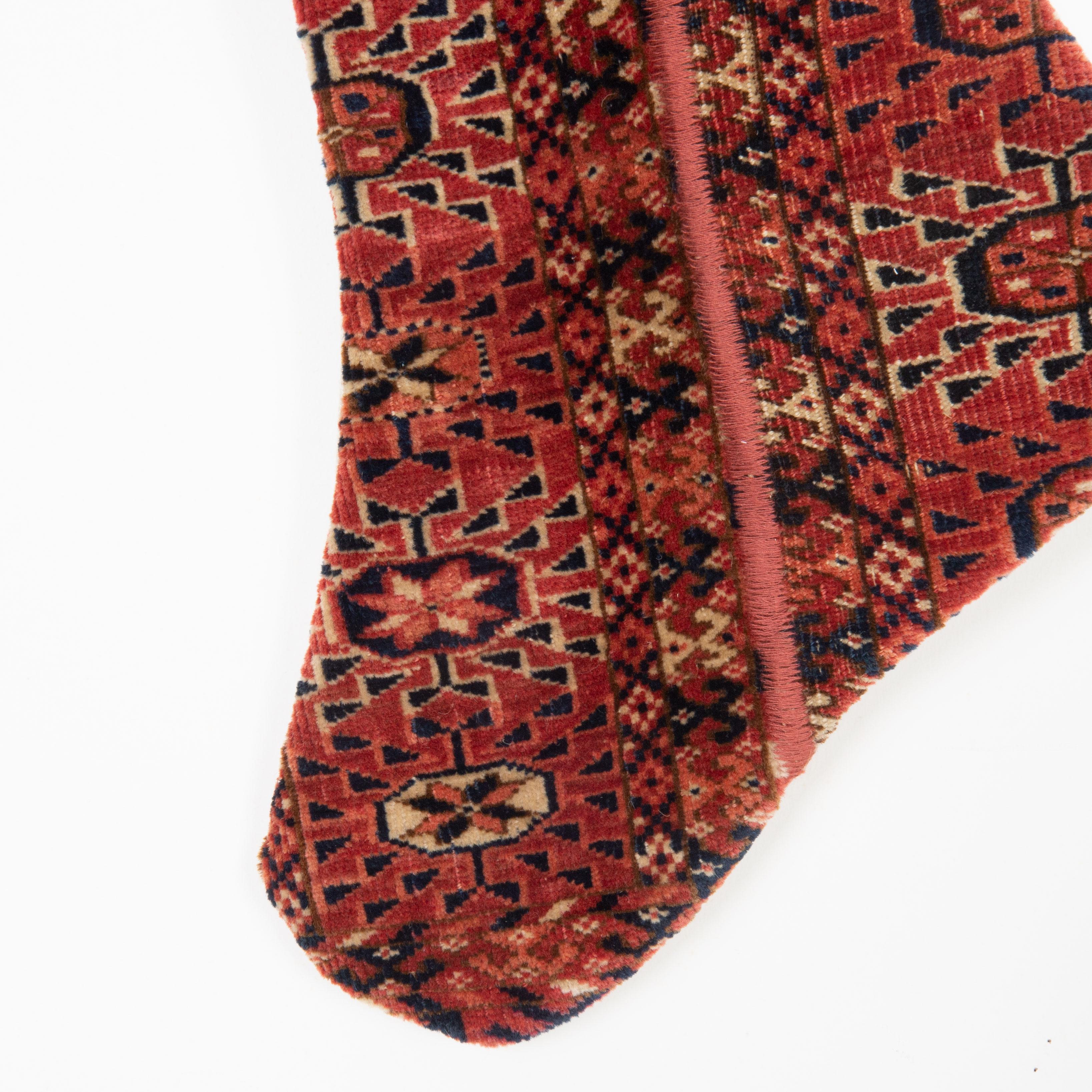 Turkmen Christmas Stocking Made from Turkmrn Rug Fragments For Sale
