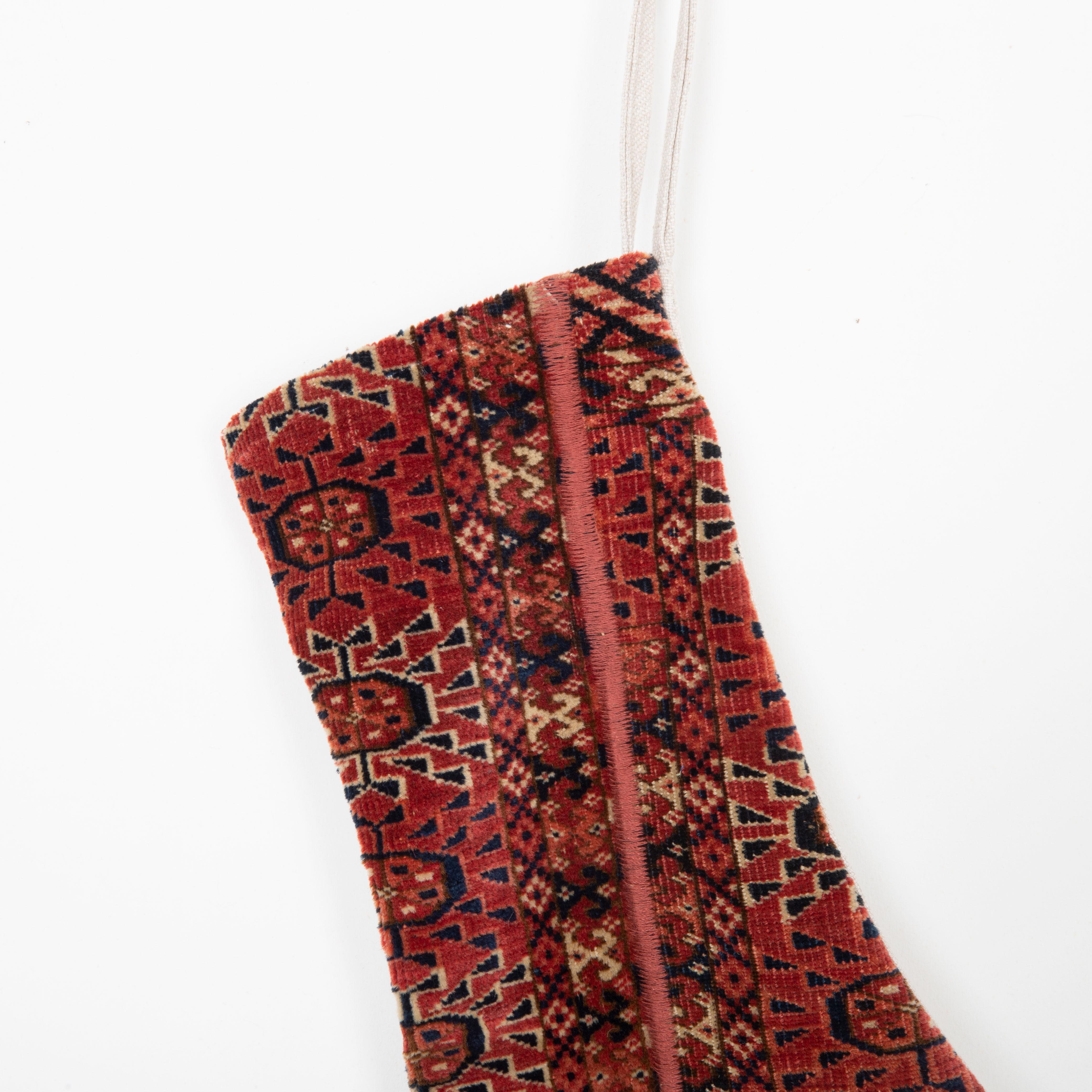Christmas Stocking Made from Turkmrn Rug Fragments In Good Condition For Sale In Istanbul, TR
