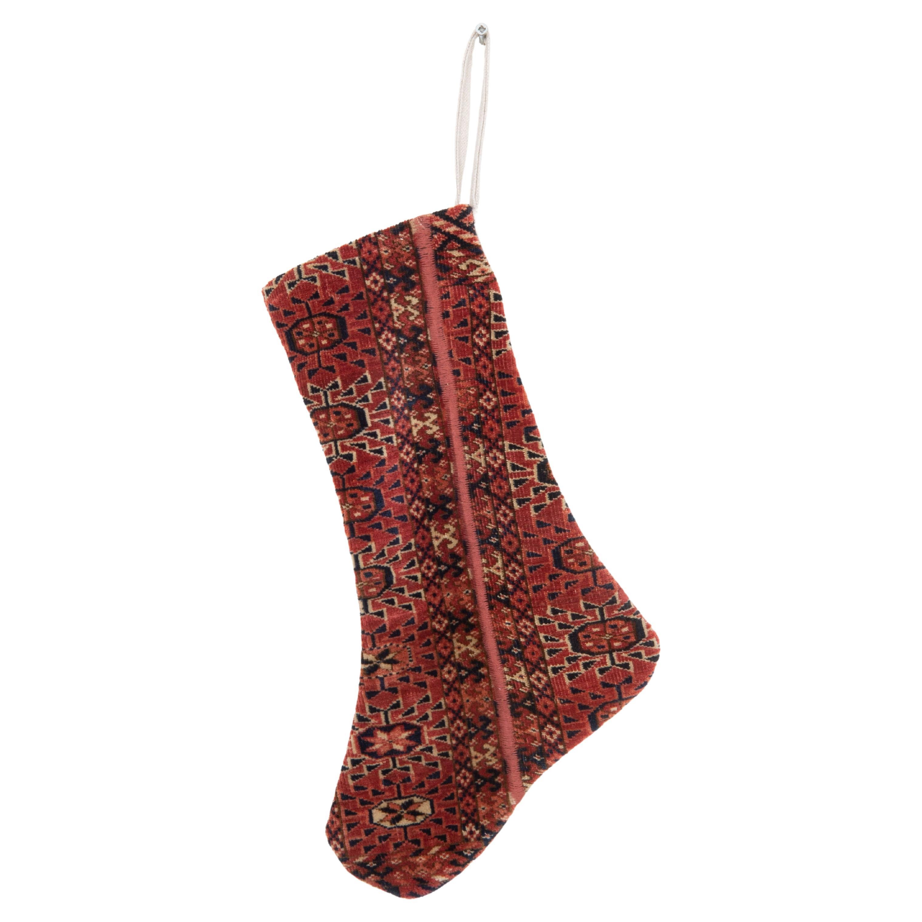 Christmas Stocking Made from Turkmrn Rug Fragments For Sale