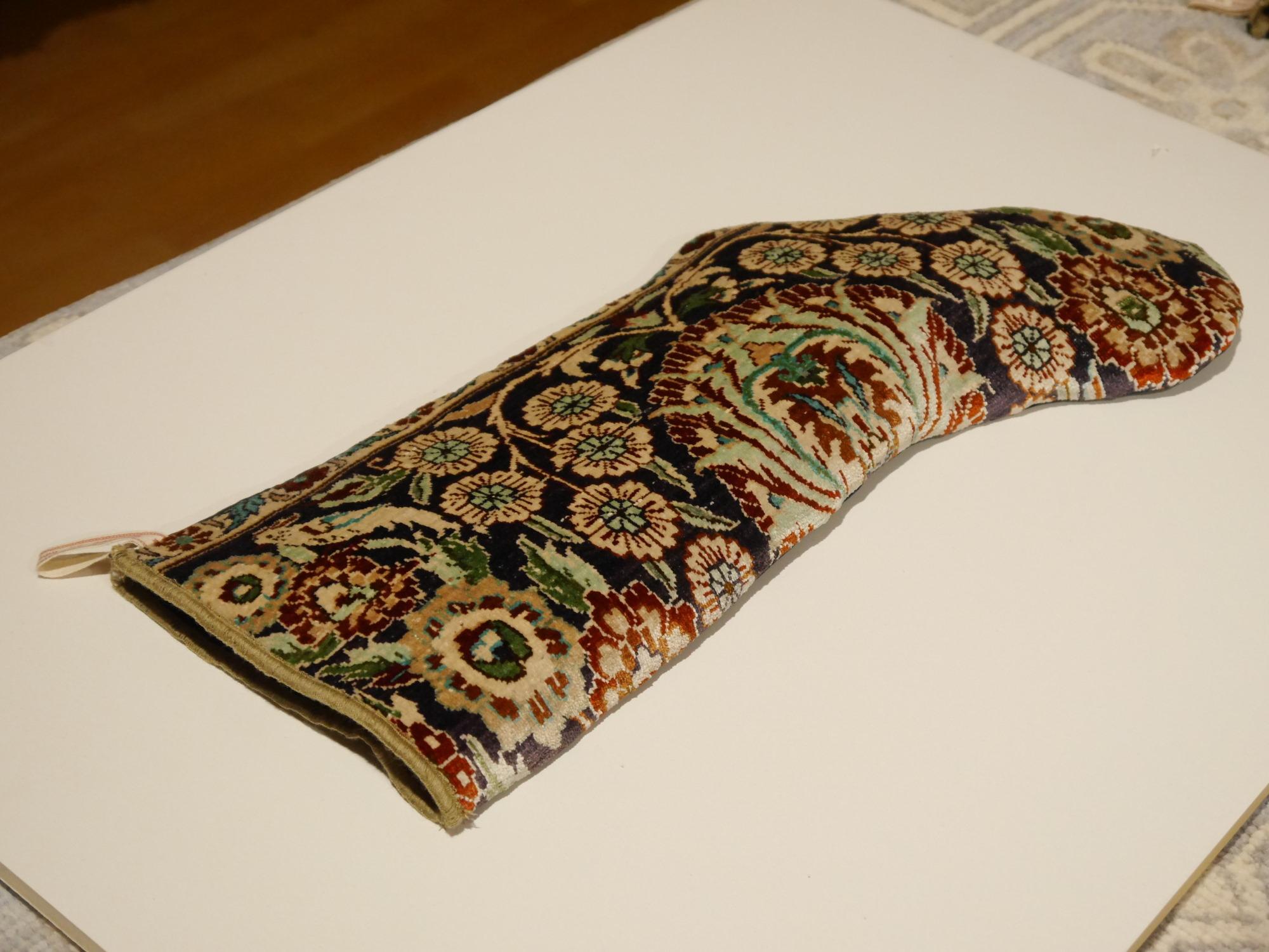 Turkish Christmas Stocking One of a Kind Made of a 1970s Hereke Silk Rug