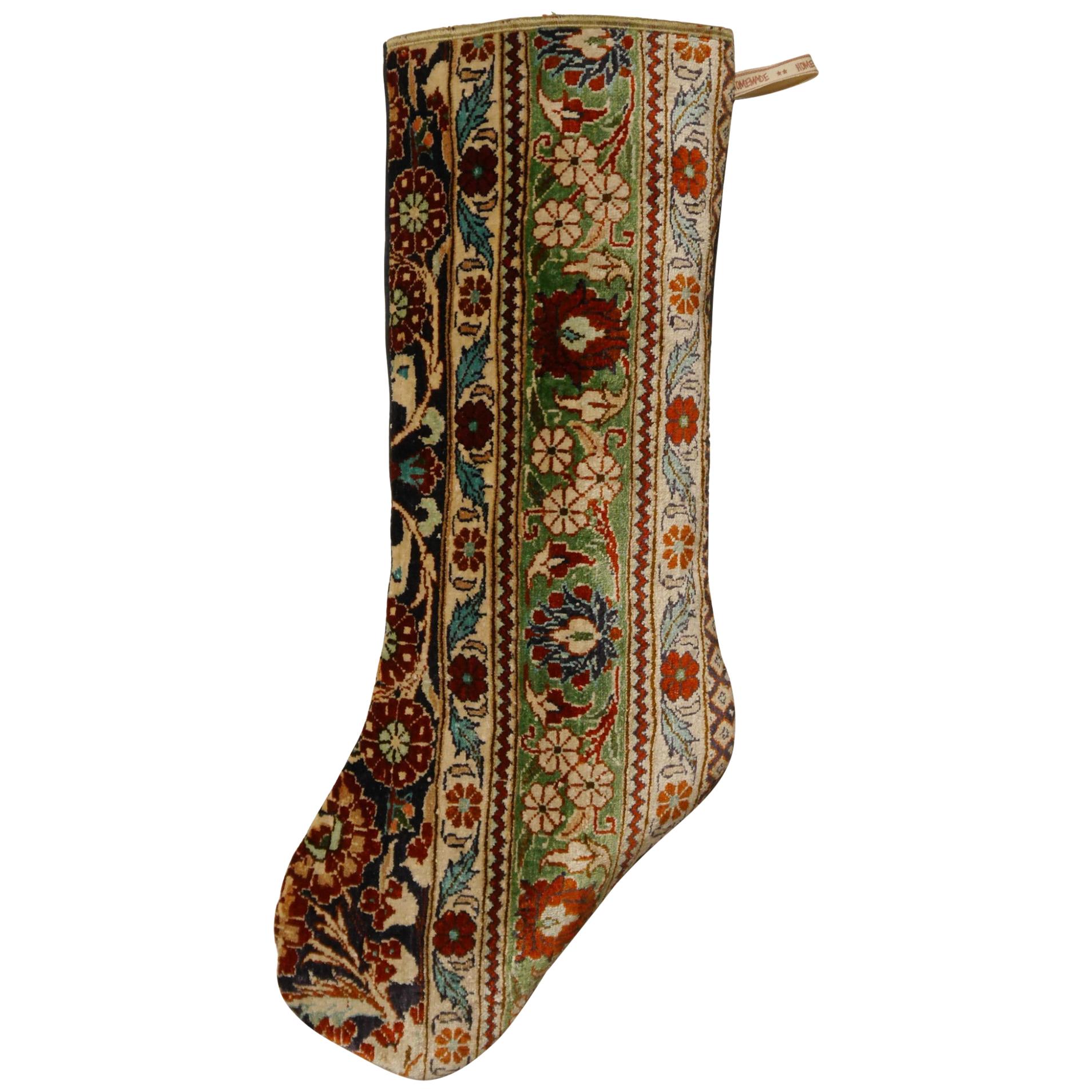 Christmas Stocking One of a Kind Made of a 1970s Hereke Silk Rug