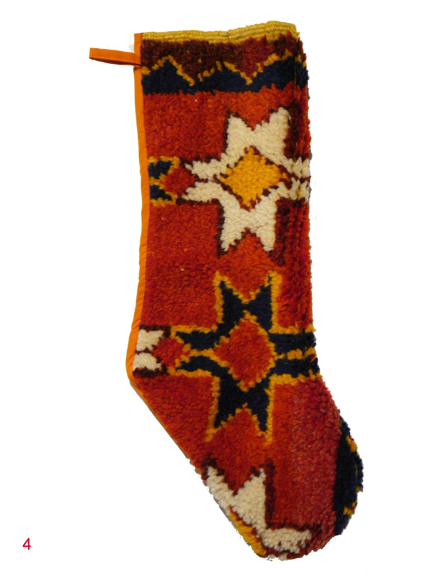 Tribal Christmas Stocking One of a Kind Made of 1970s Moroccan Berber Vitnage Rug For Sale