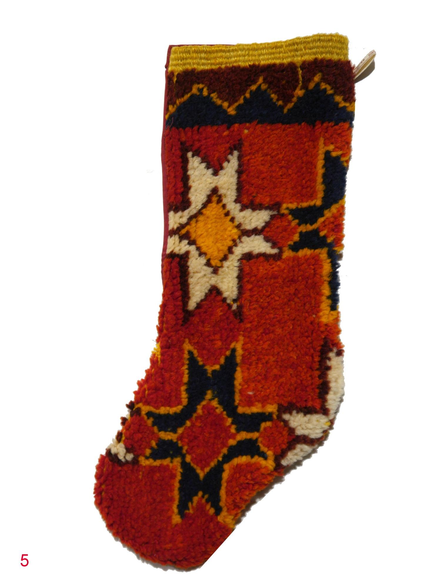 Hand-Knotted Christmas Stocking One of a Kind Made of 1970s Moroccan Berber Vitnage Rug For Sale