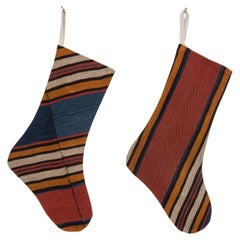 Vintage Christmas Stockings Made from Anatolian Kilim Fragments