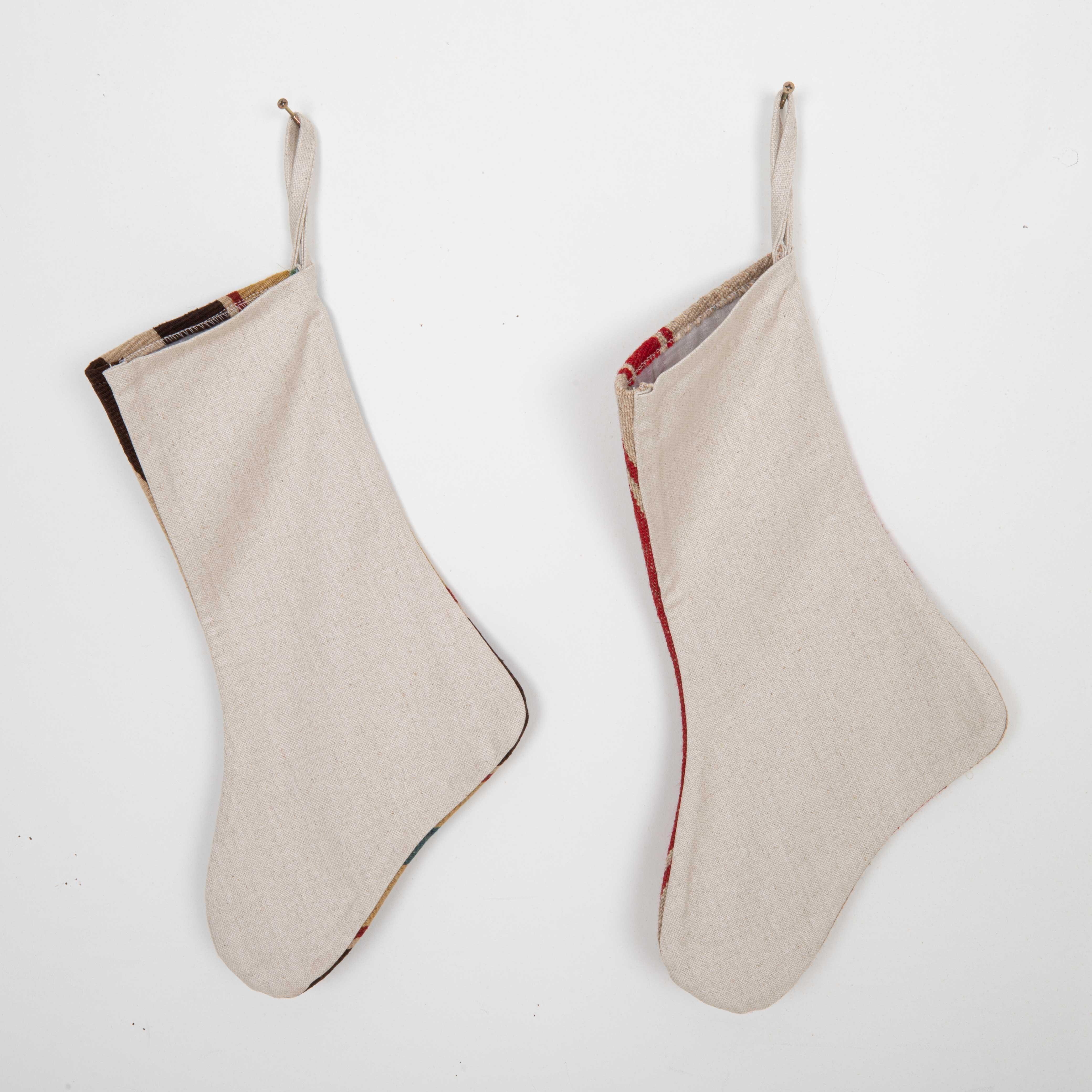 Hand-Woven Christmas Stockings Made from  Vintage Anatolian Kilim Fragments For Sale