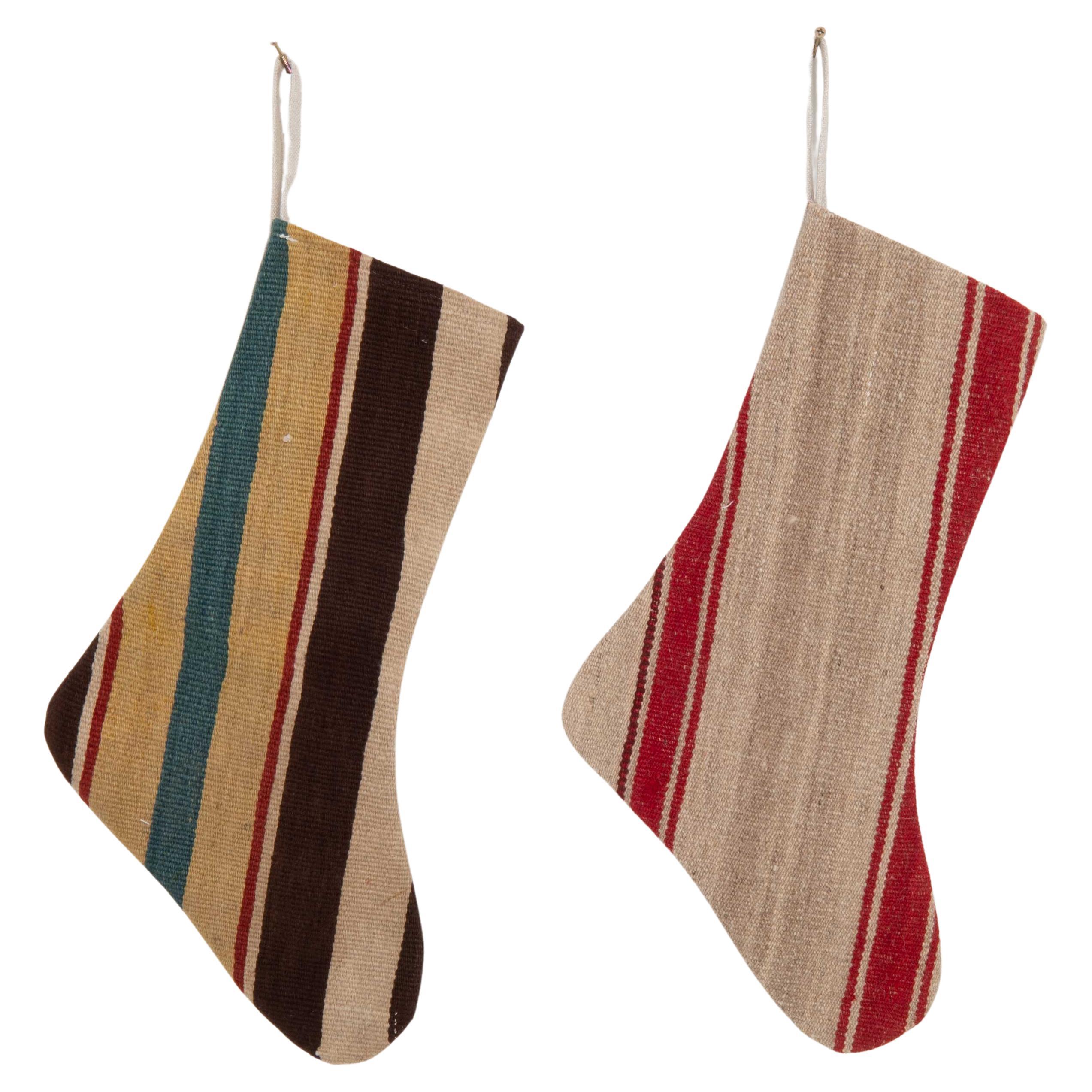Calze di Natale realizzate con  Frammenti di kilim anatolico vintage