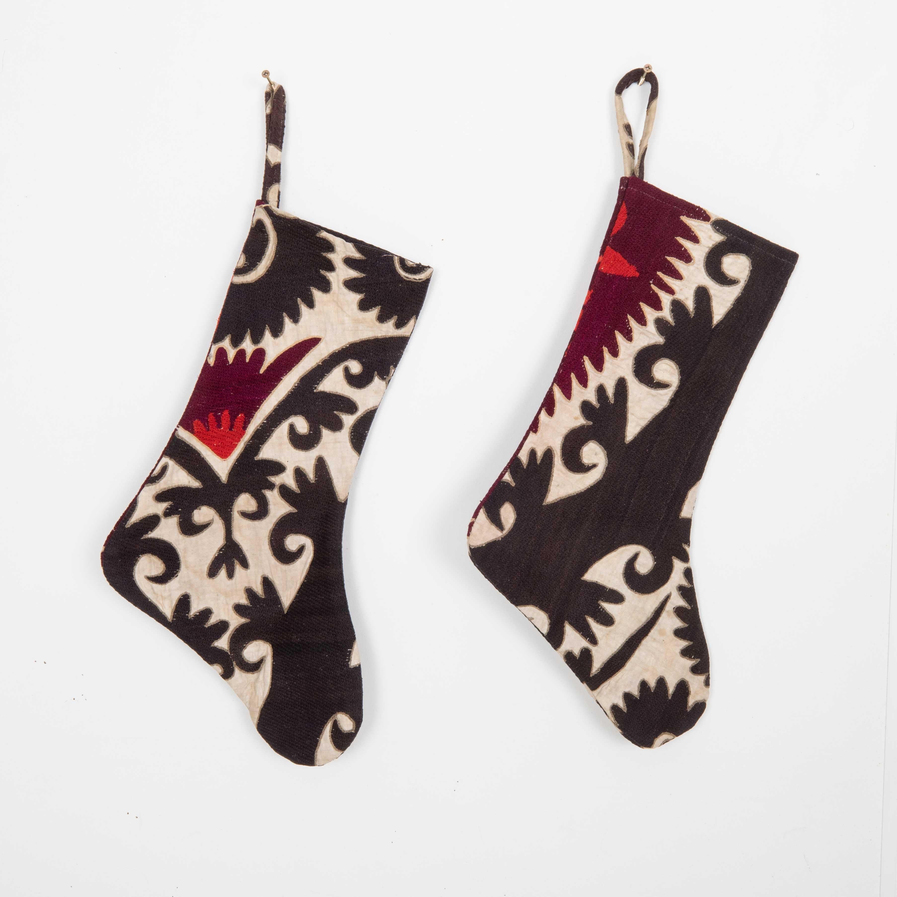 Embroidered Christmas Stockings Made from Vıntage Suzani Fragments For Sale