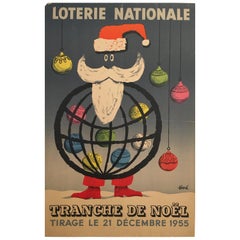 Christmas Themed 'Loterie Nationale', Original Retro Lithograph Poster, 1955