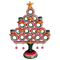 Used Christmas Tree "Arbol De La Vida" Folk Art Mexico Tree of Life Clay Candelabra