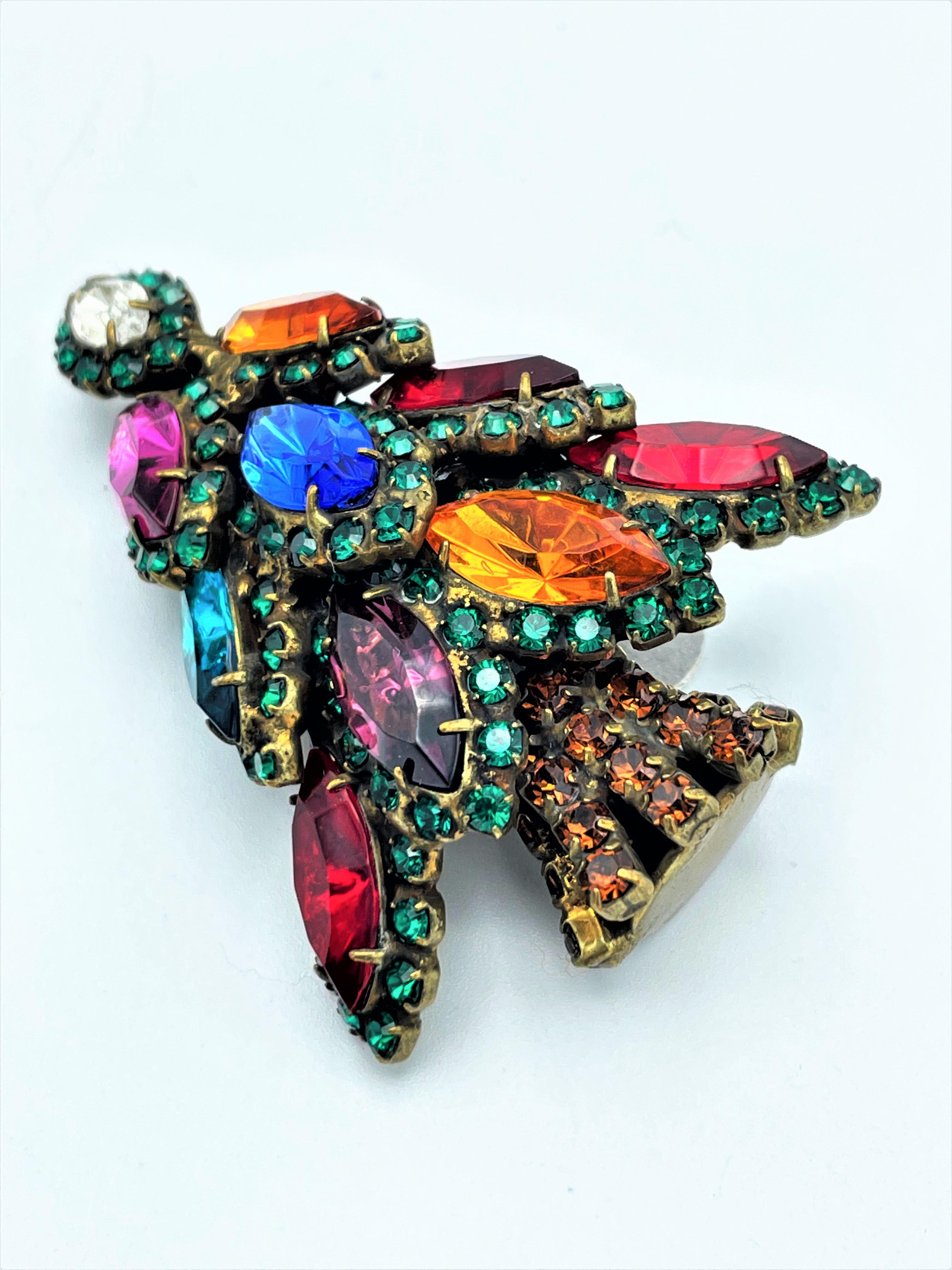 Romantic Christmas tree brooch by Dorothy Bauer Calif. Austrian crystal stones, 2000s