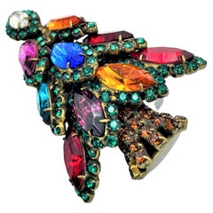Christmas tree brooch by Dorothy Bauer Calif. Austrian crystal stones, 2000s