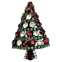 Christmas tree brooch by Dorothy Bauer Calif. Austrian crystal stones, 2000