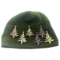 Dorothy Bauer Gold Plated Christmas Tree Brooch, Rhinestone Accents