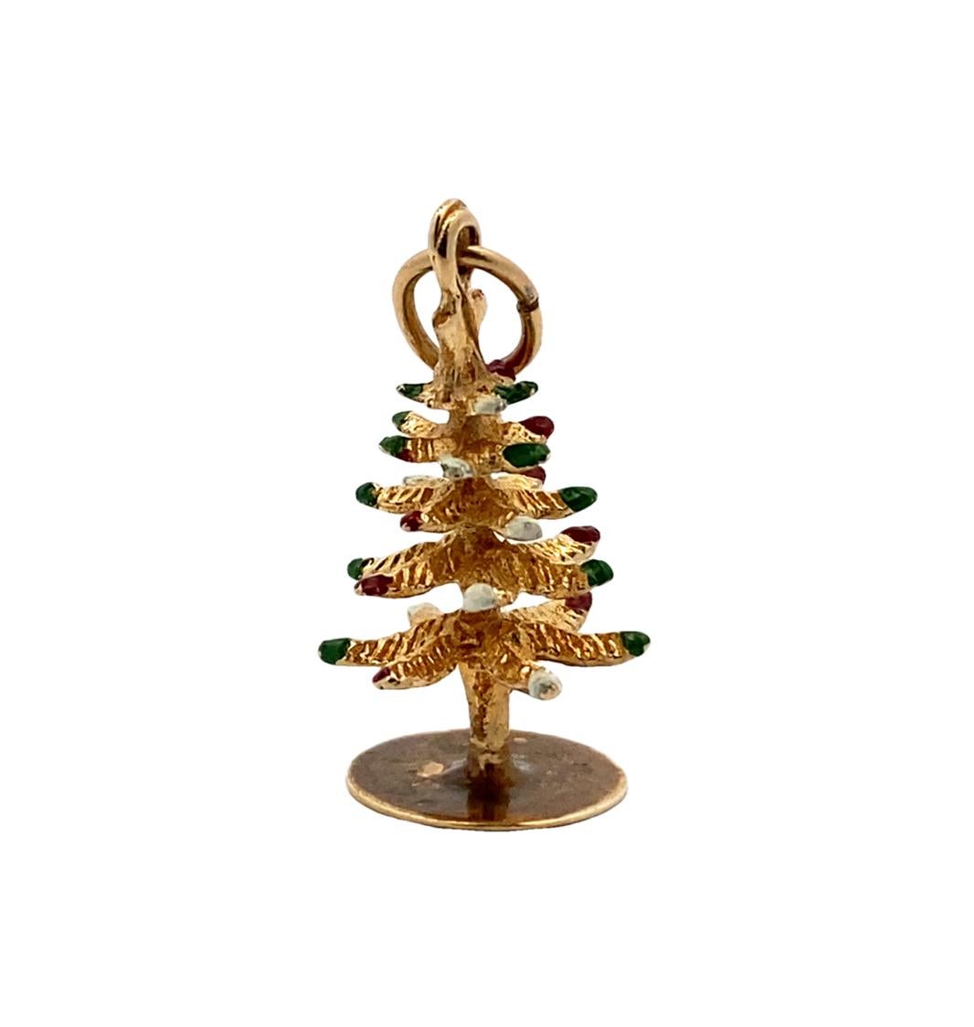 Women's or Men's Christmas Tree Charm in 14 Karat Gold For Sale