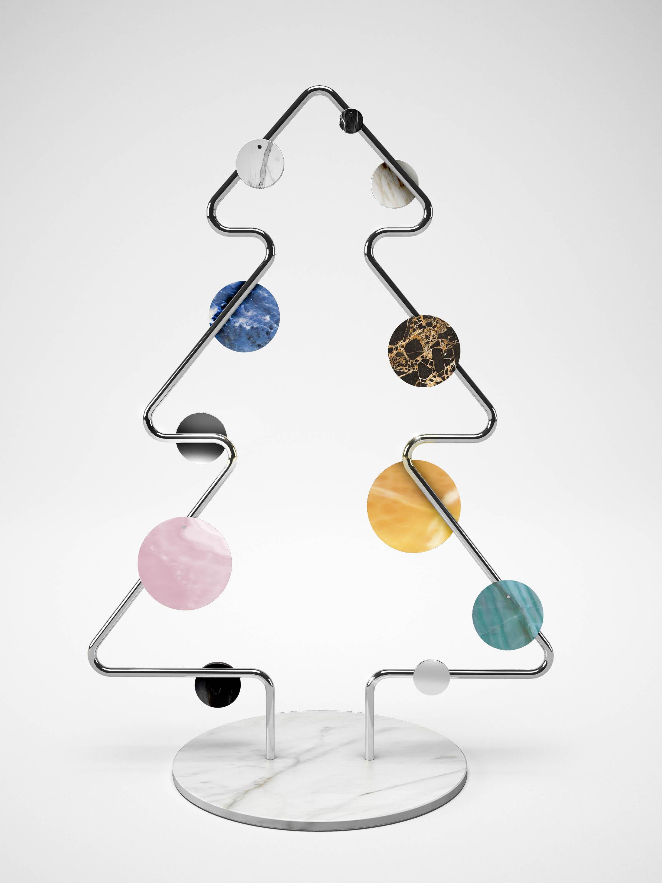 Modern Christmas Tree Decorative Sculpture Marble Onyx Steel Collectible Design Italy For Sale