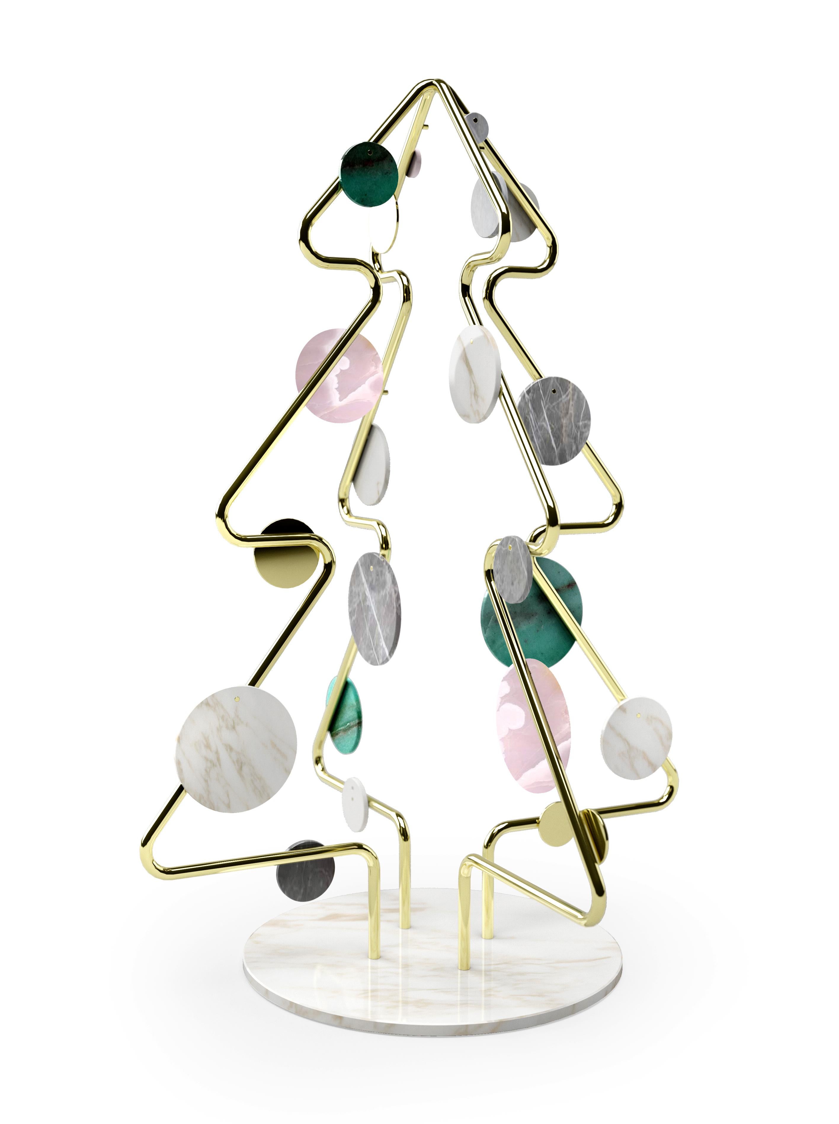 Italian Christmas Tree Decorative Sculpture Marble Onyx Steel Collectible Design Italy For Sale