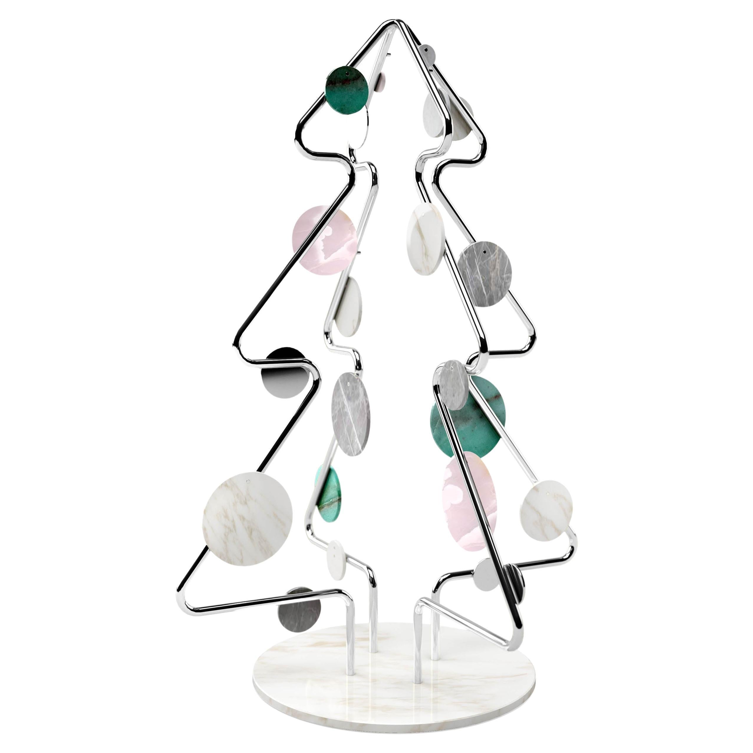 Christmas Tree Decorative Sculpture Marble Onyx Steel Collectible Design Italy