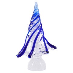 Christmas Tree Blue Pointed Made in Artistic Blow Murano Glass