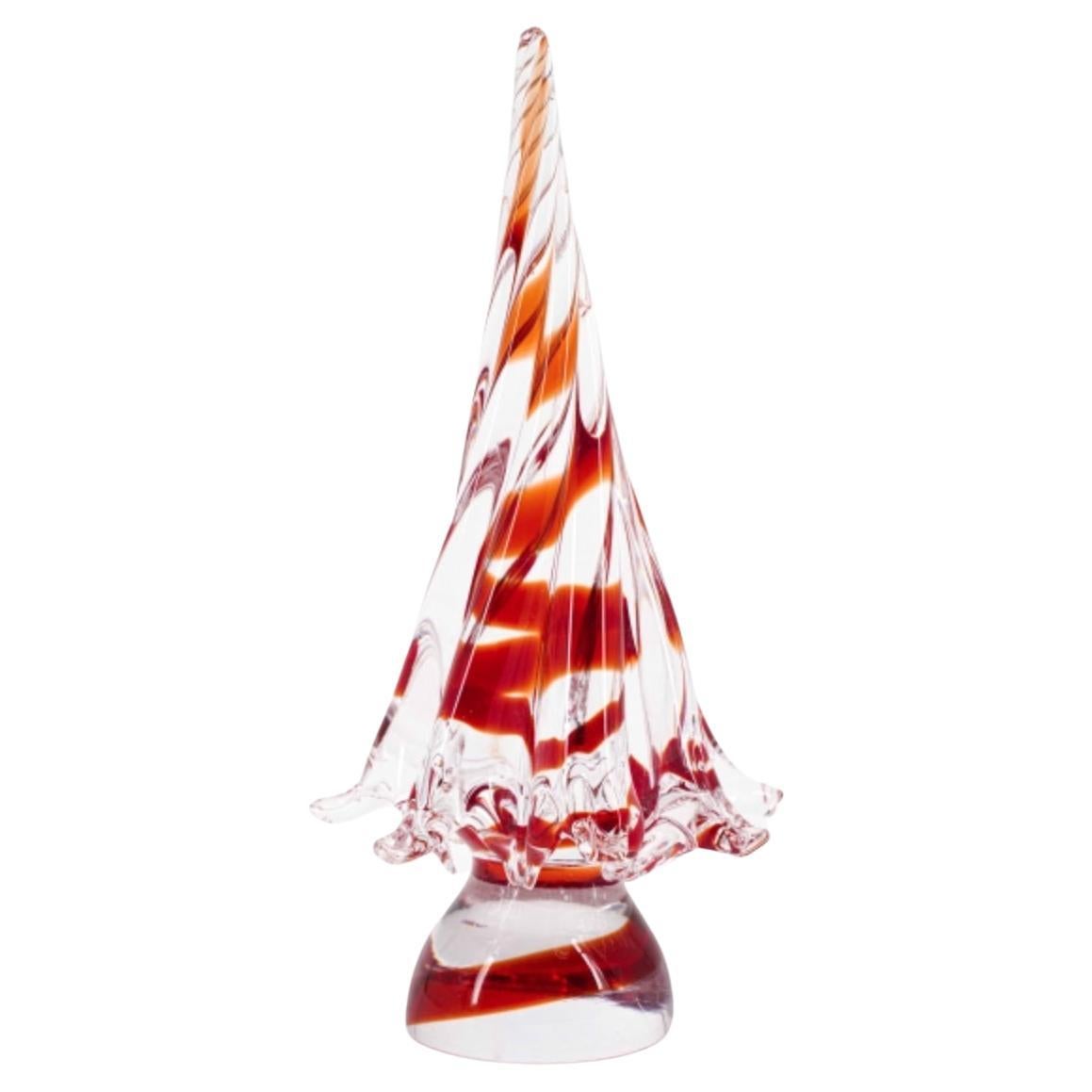 Christmas Tree Red Pointed Made in Artistic Blow Murano Glass For Sale