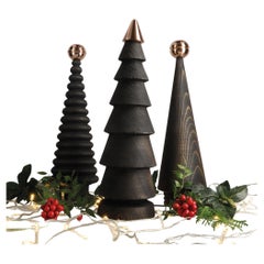 Ensemble de sapins de Noël avec tête en bronze, grand, noir