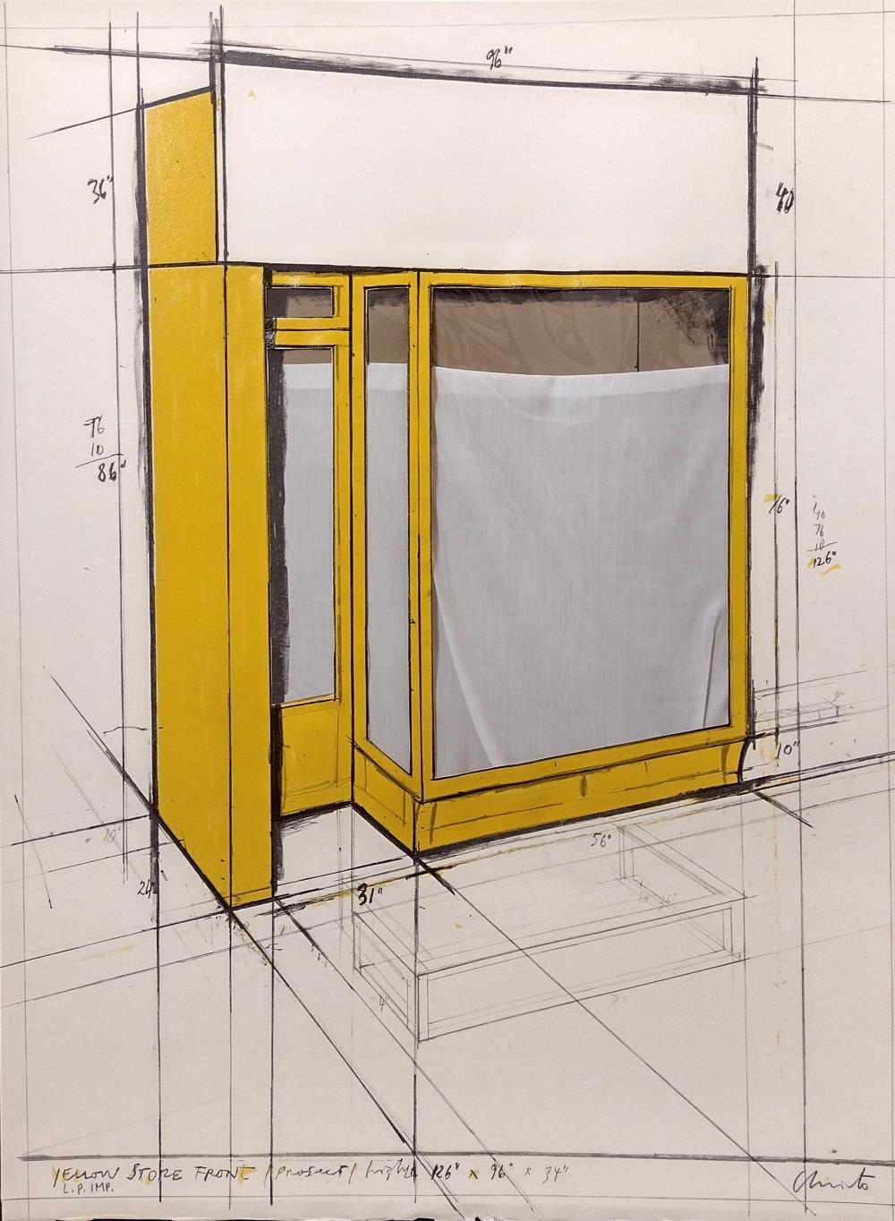 CHRISTO AND JEANNE-CLAUDE, YELLOW STORE FRONT - 1980 - MIXED MEDIA - Mixed Media Art by Christo and Jeanne-Claude