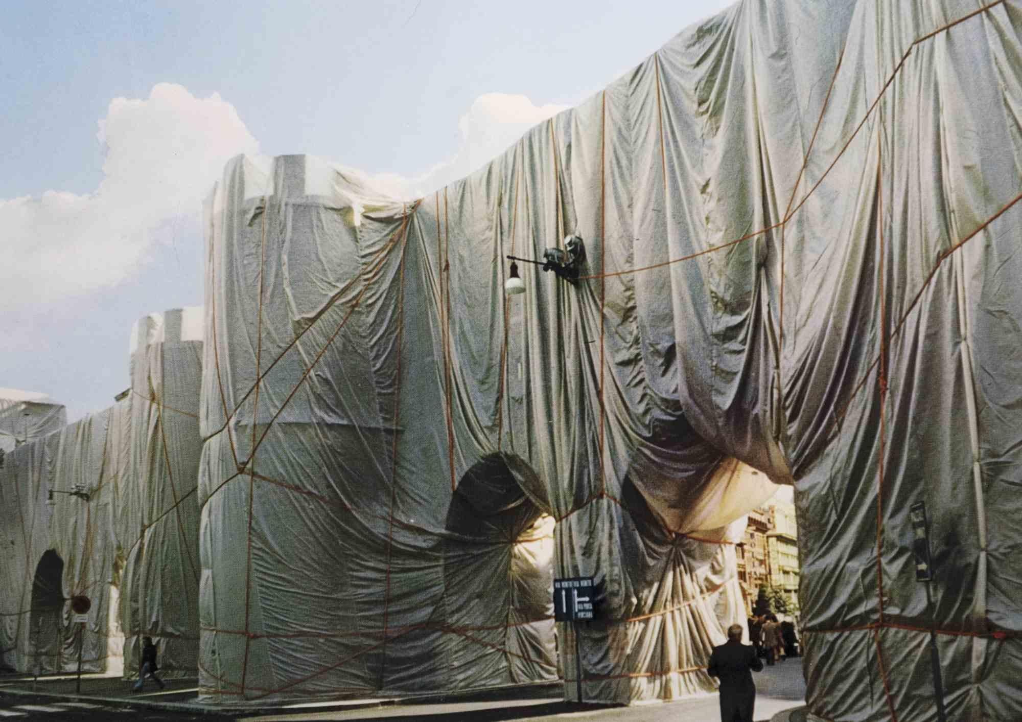 Wrapped Roman Wall - Photolithograph by Christo - 1974 ca. - Photograph by Christo and Jeanne-Claude