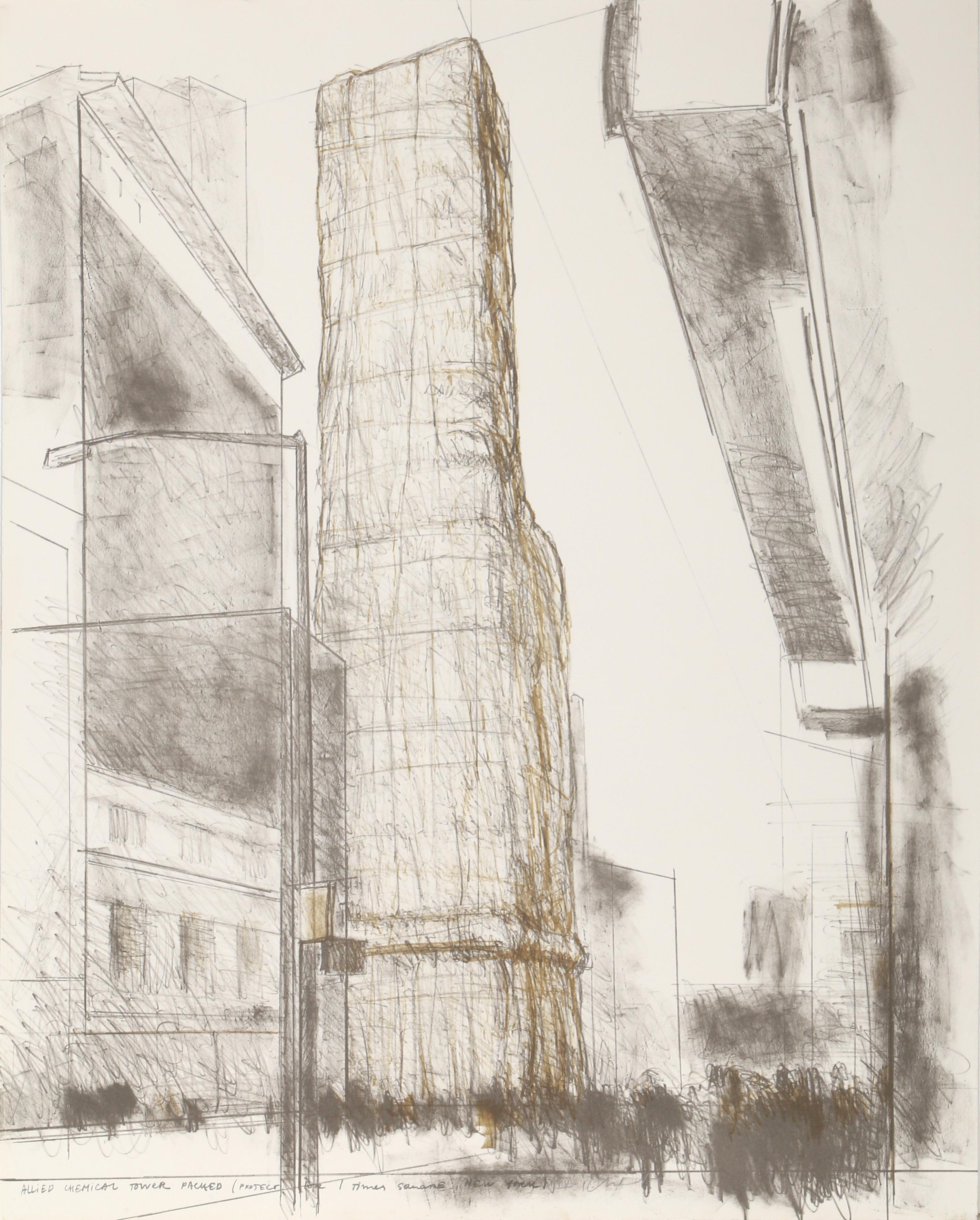 Allied Chemical Tower, Packed, litografía contemporánea firmada por Christo - Print de Christo and Jeanne-Claude