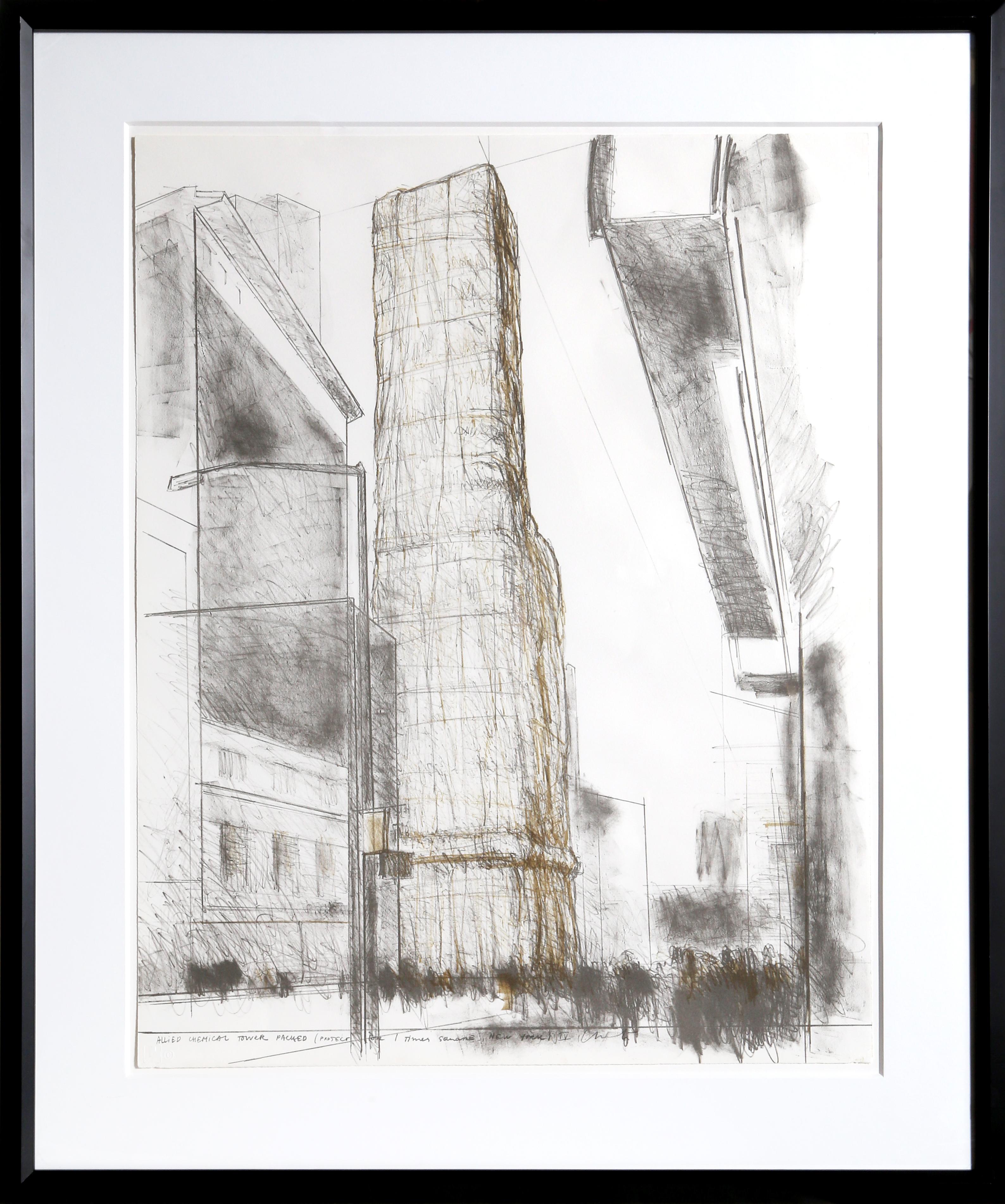 Christo and Jeanne-Claude Landscape Print - Allied Chemical Tower, Packed, Project for 1 Times Square