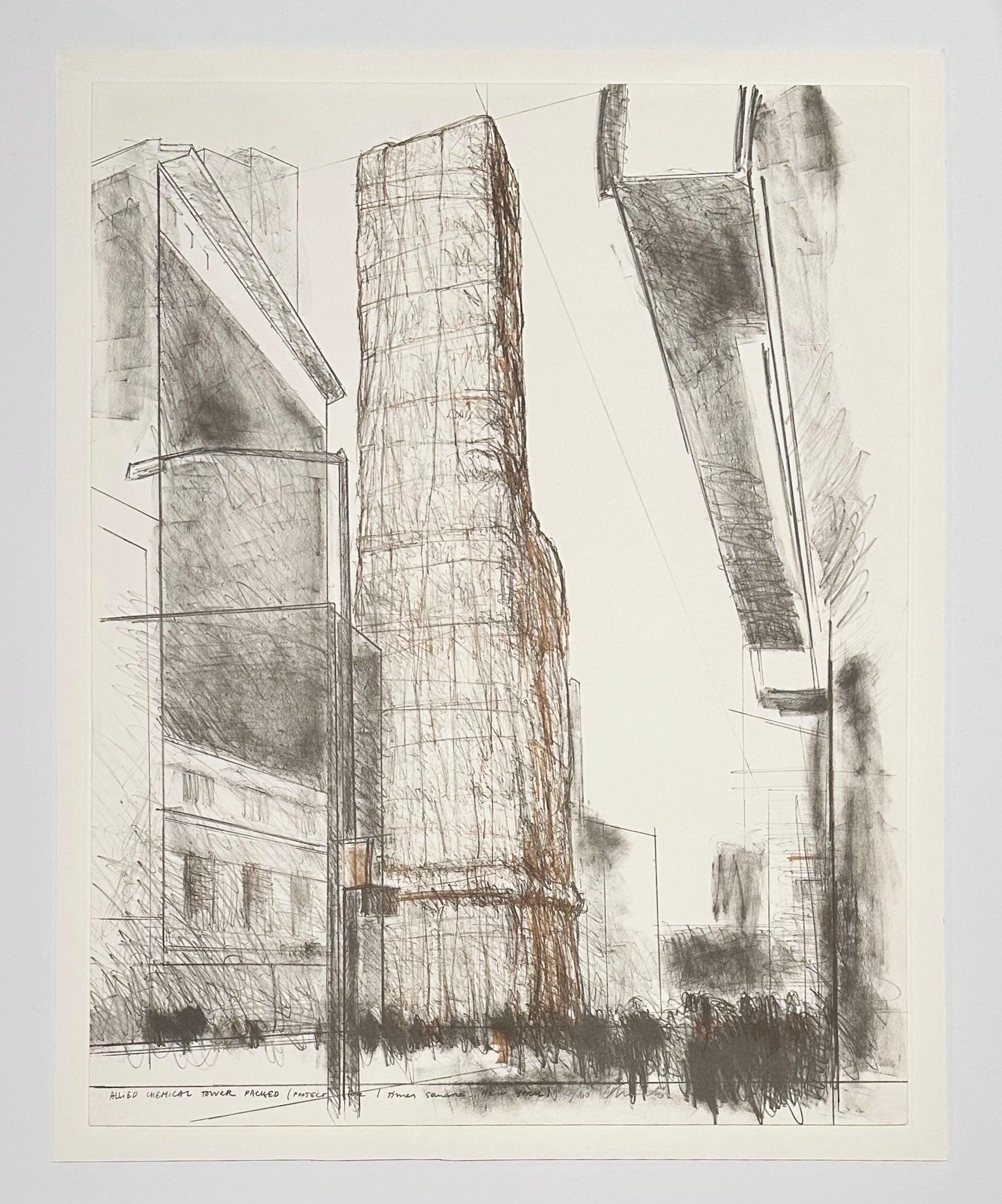 Allied Chemical Tower, Packed, Project for Number 1, Times Square, New York - American Modern Print by Christo and Jeanne-Claude