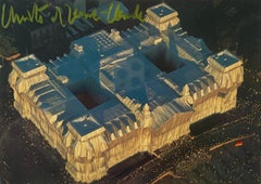 Art Card: Reichstag Aerial View, Hand Signed by Christo and Jeanne-Claude Framed