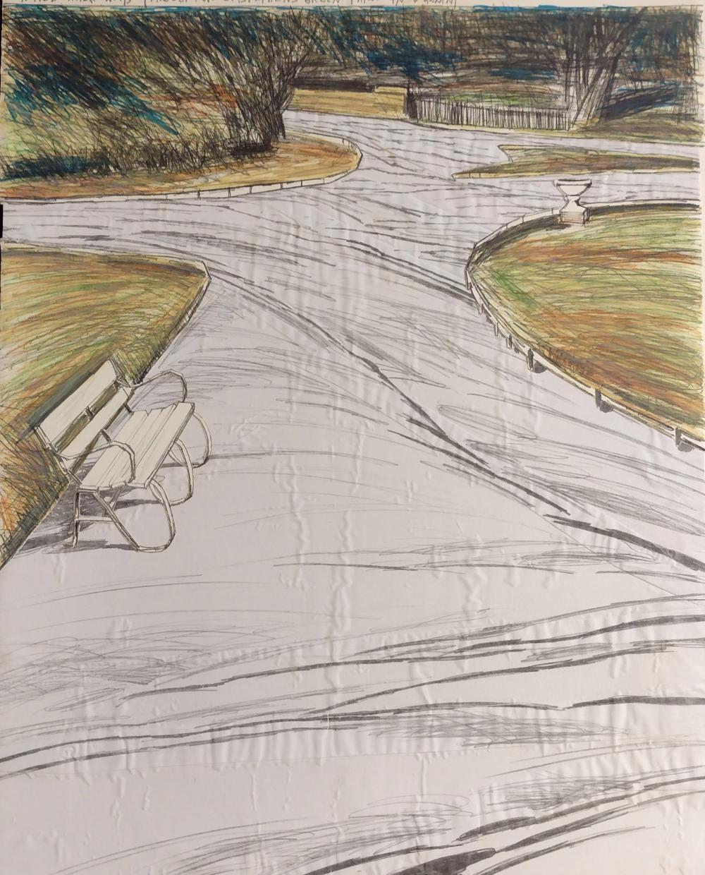 Christo und Jeanne-Claude
Eingewickelte Gehwege, 1983
Lithographie auf Arches Cover White auf Museumskarton montiert, mit Collage aus weißem Stoff
28 × 44 in. - 71 × 112 cm
Auflage: 68/100
Signiert, nummeriert und datiert mit Bleistift
Herausgeber: