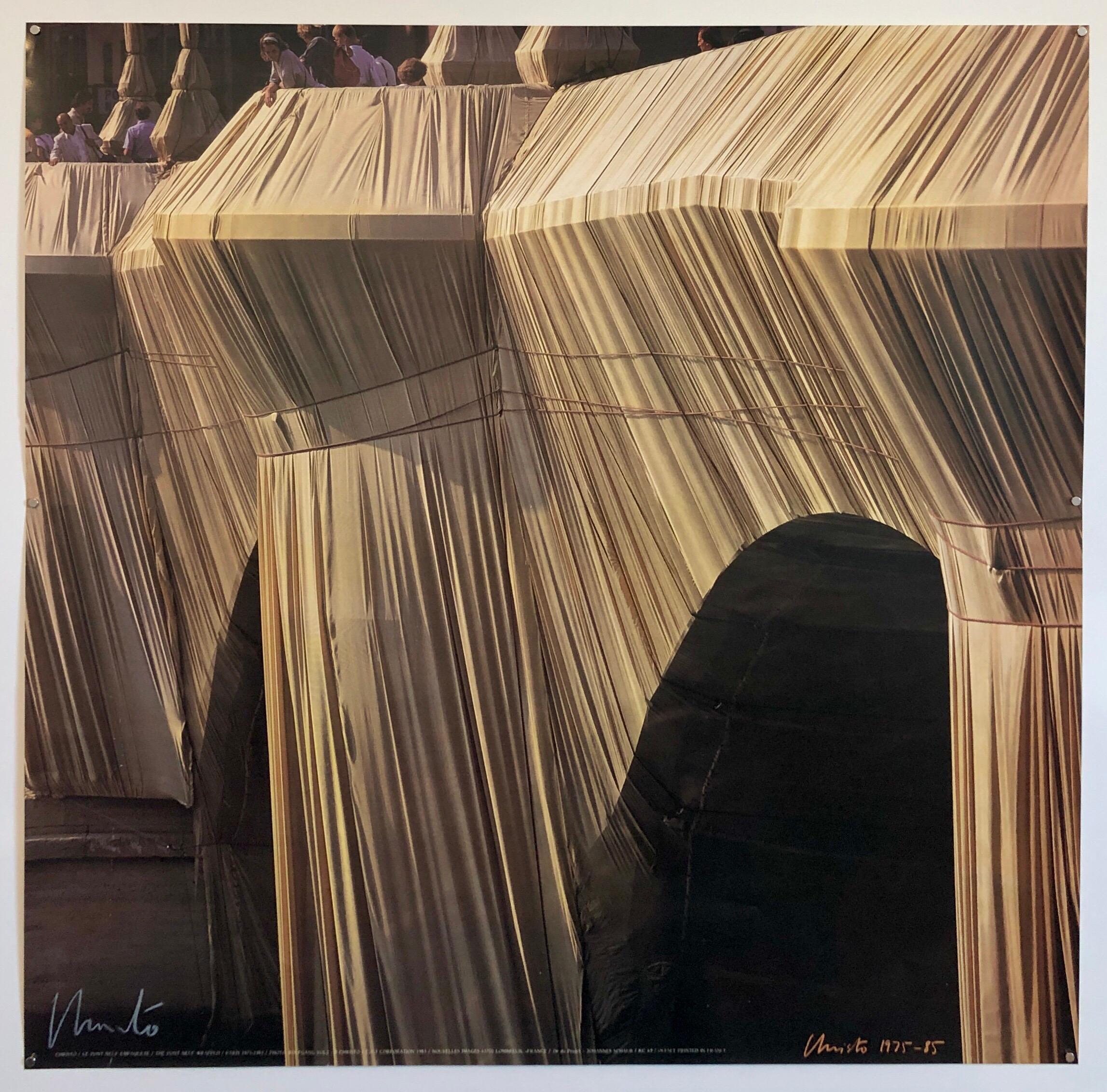Christo Photograph, Wrapped Pont Neuf, Paris France Hand Signed Photo Print - Black Landscape Print by Christo and Jeanne-Claude