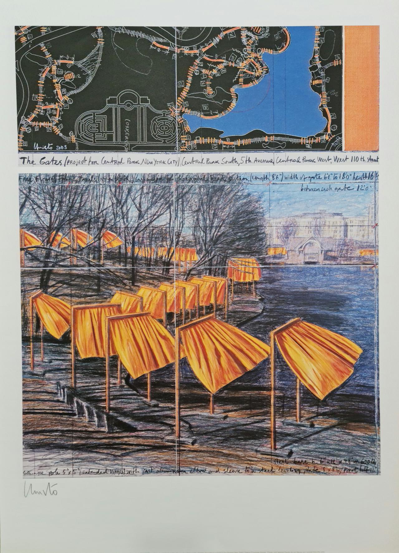 Christo and Jeanne-Claude Landscape Print – Christo, „Project for the Gates VIII“, Lithographie, 2003