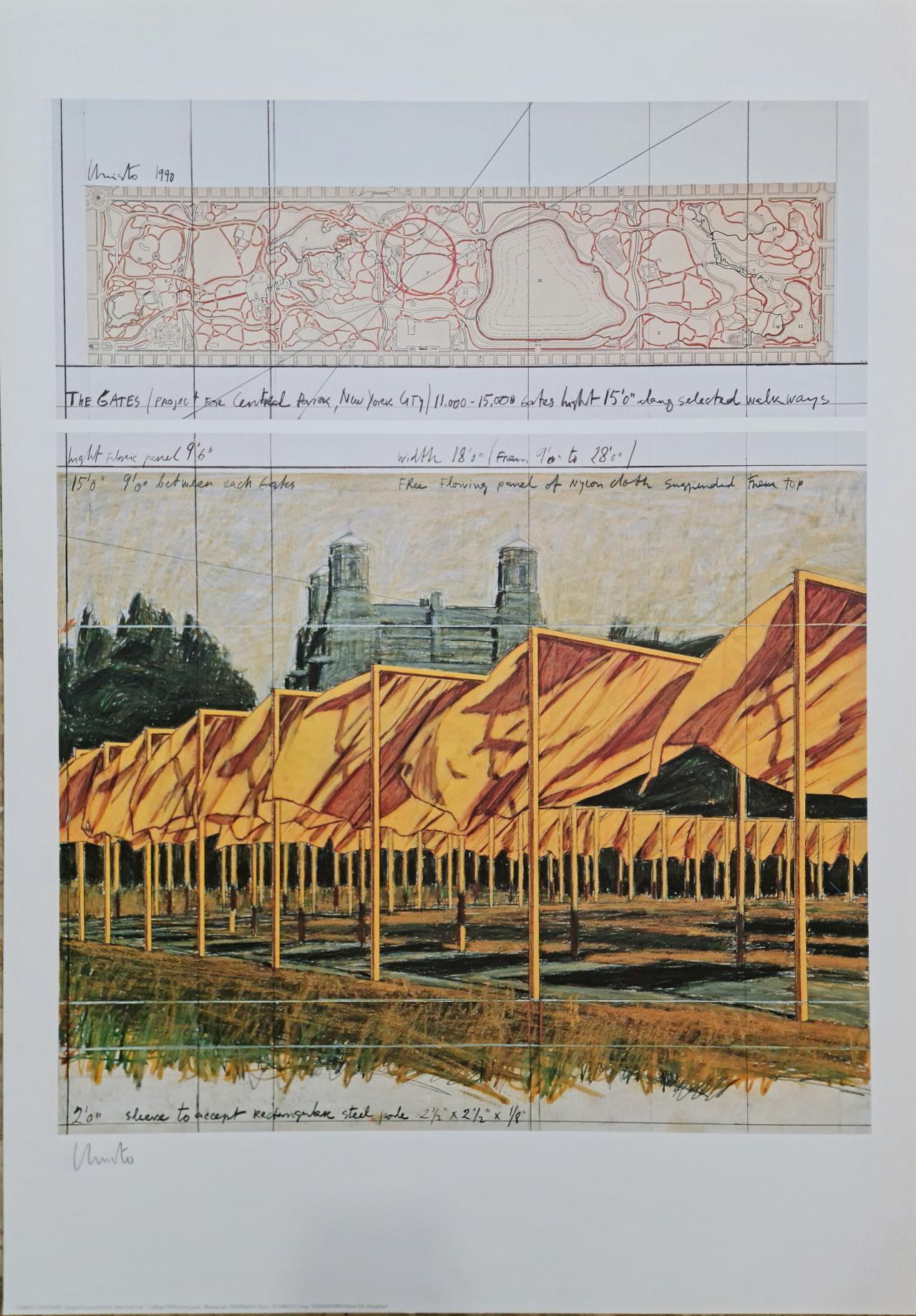 Christo and Jeanne-Claude Landscape Print – Christo, „Die Gates Collage“, Lithographie, 1990