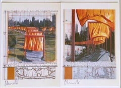 Christo "Las Puertas", Nueva York (dos tarjetas separadas, cada una firmada a mano con tinta)